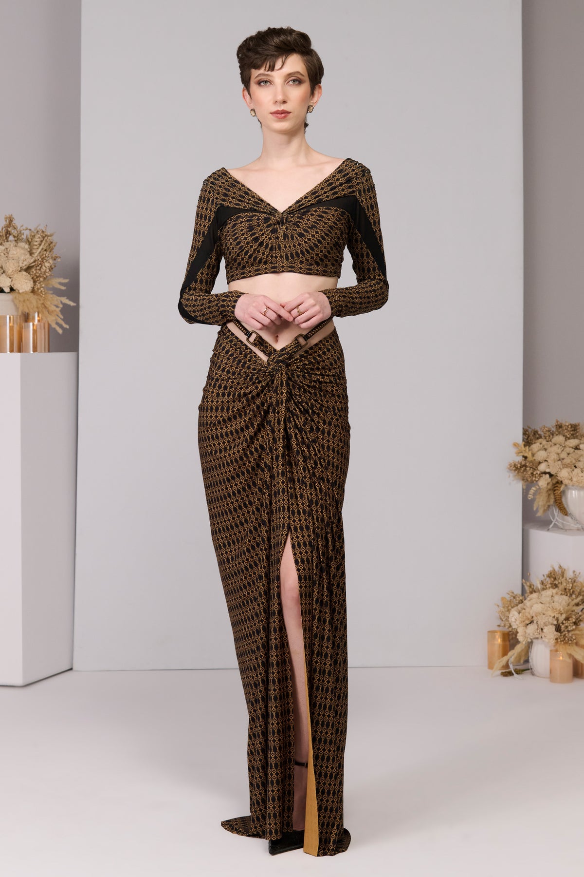 Adamas Printed Twisted Draped Skirt
