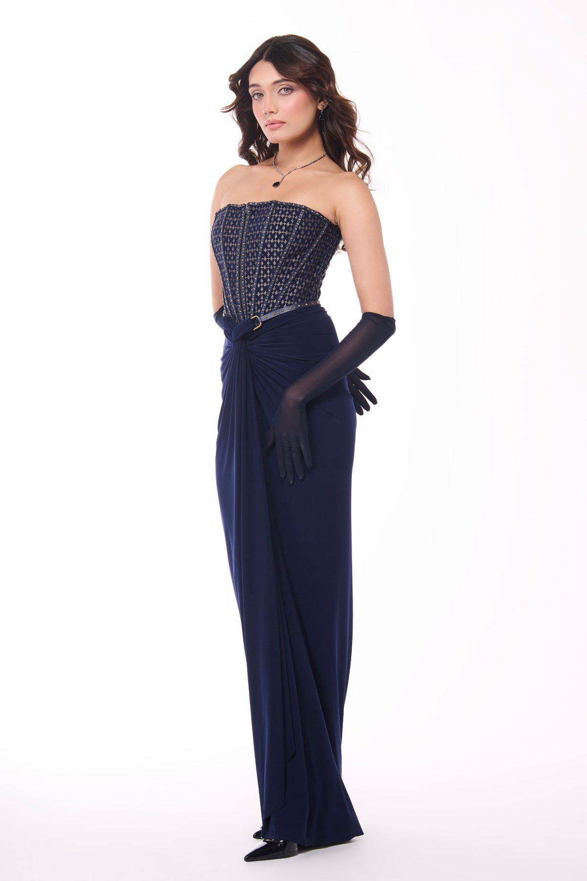 Navy Draped Skirt