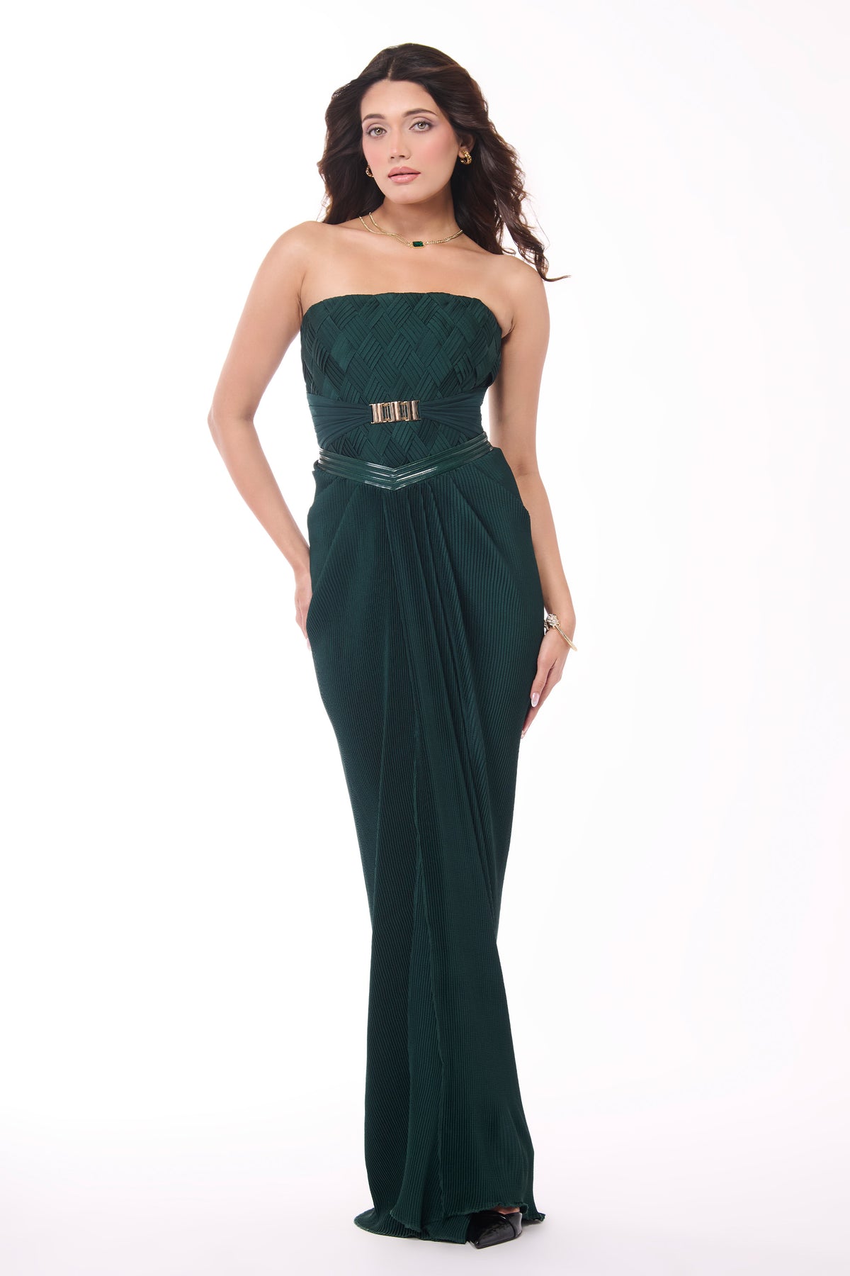 Emerald Pleated Draped Skirt