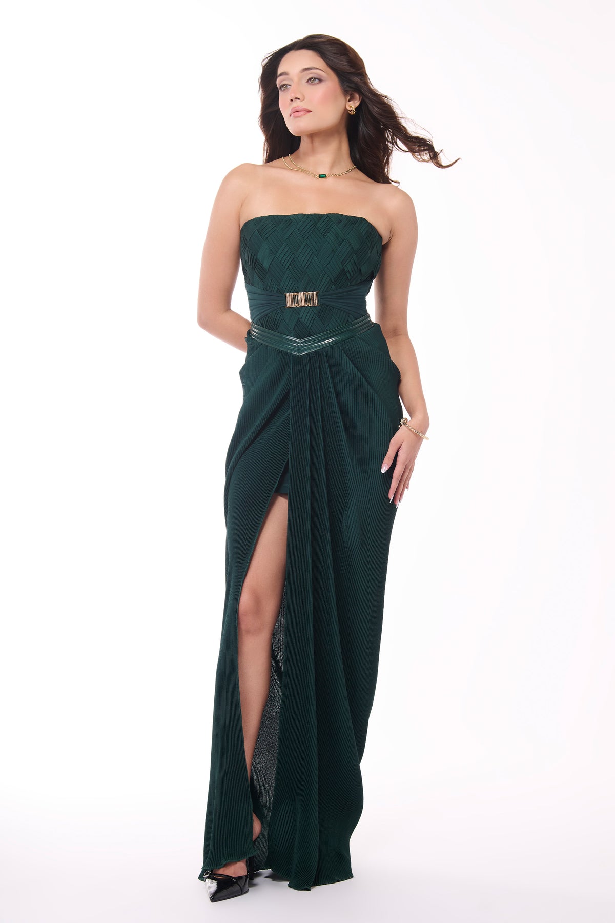 Emerald Pleated Draped Skirt