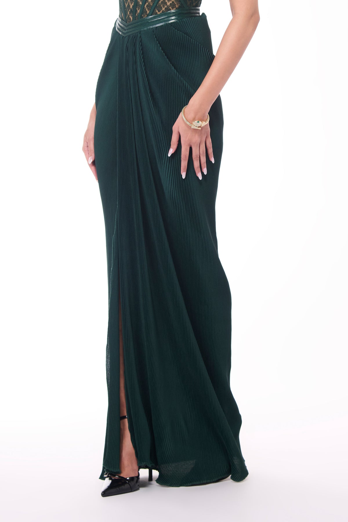 Emerald Pleated Draped Skirt