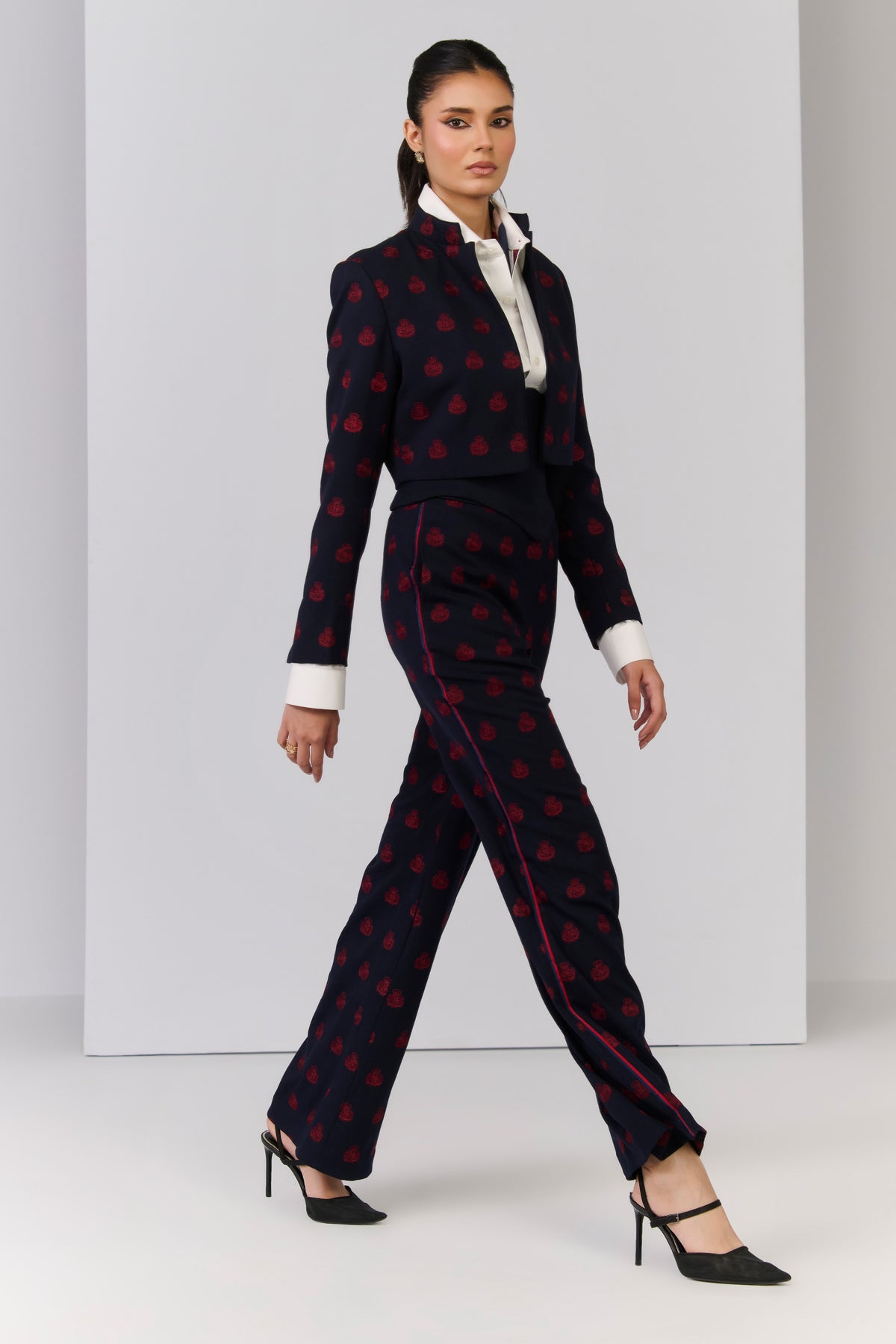Navy crested embroidered Trousers
