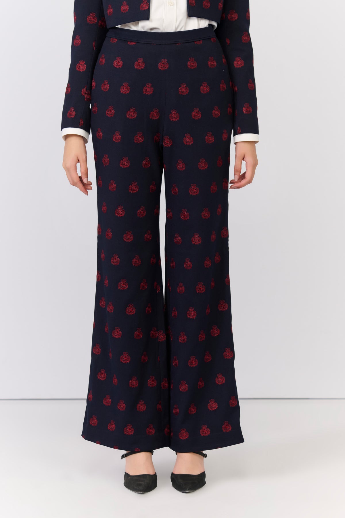 Navy crested embroidered Trousers