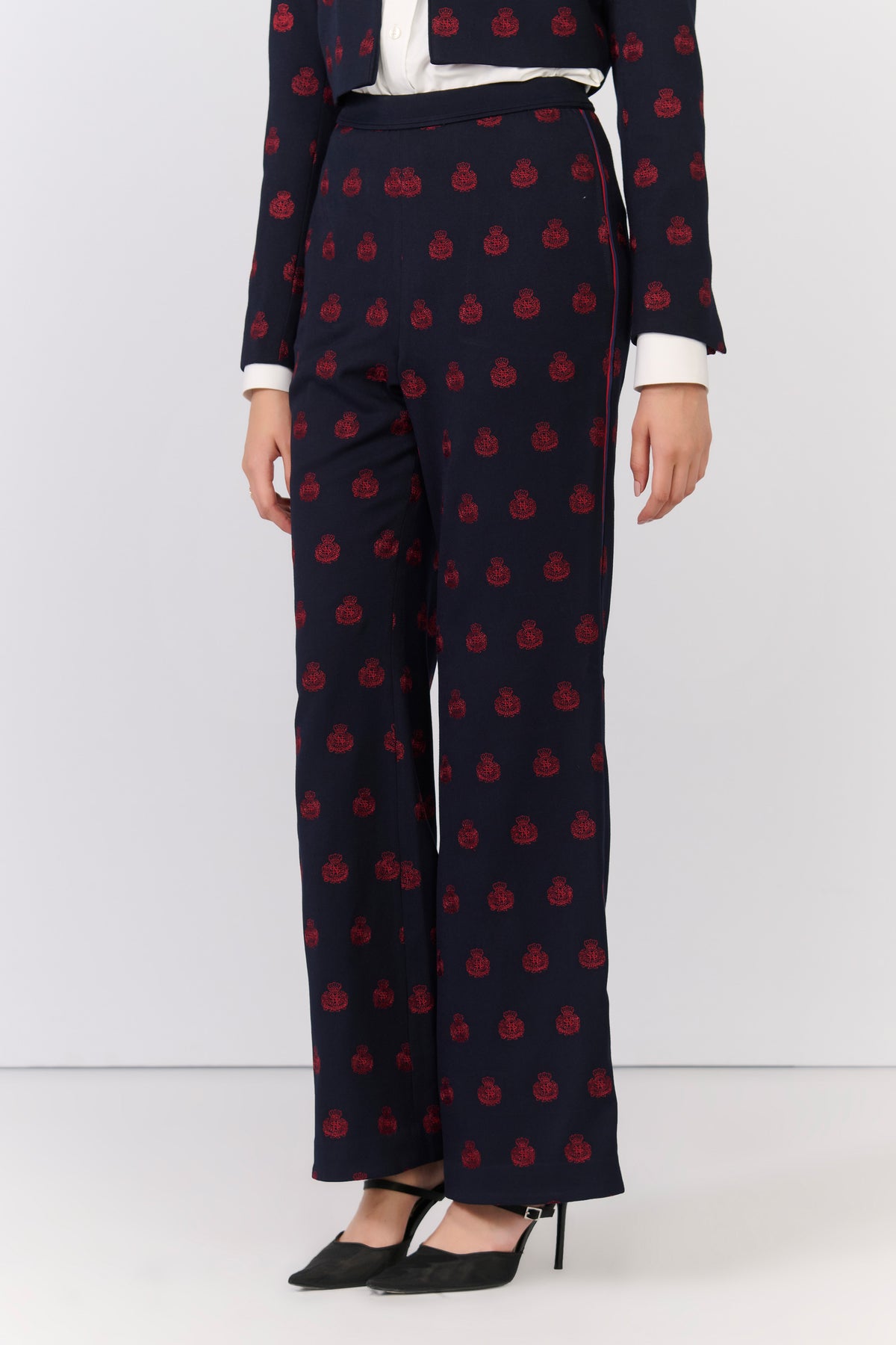 Navy crested embroidered Trousers