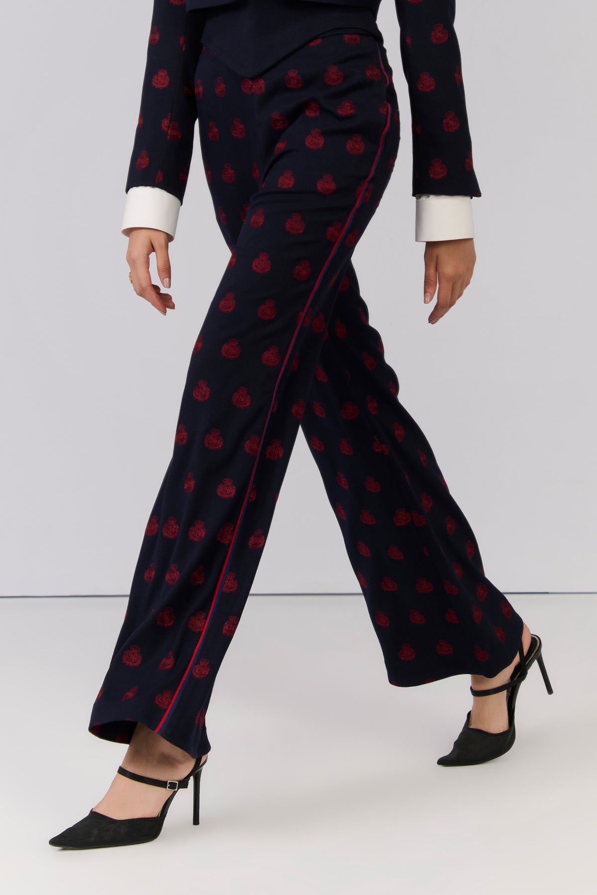 Navy crested embroidered Trousers