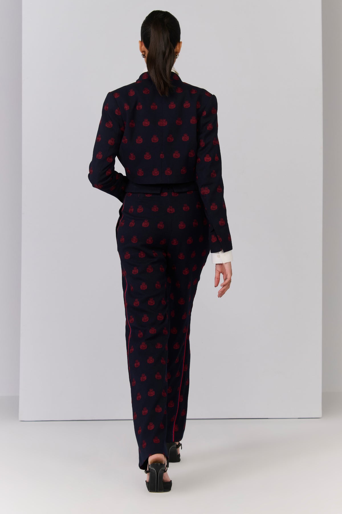 Navy crested embroidered Trousers