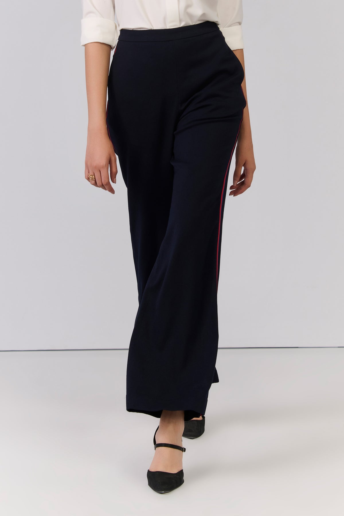 Navy Trousers with Waist Embellishment