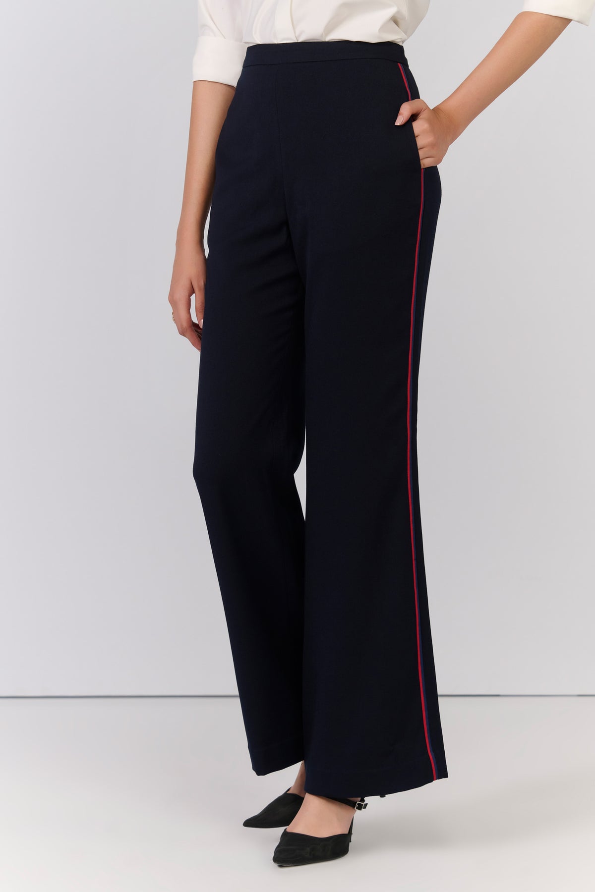 Navy Trousers with Waist Embellishment