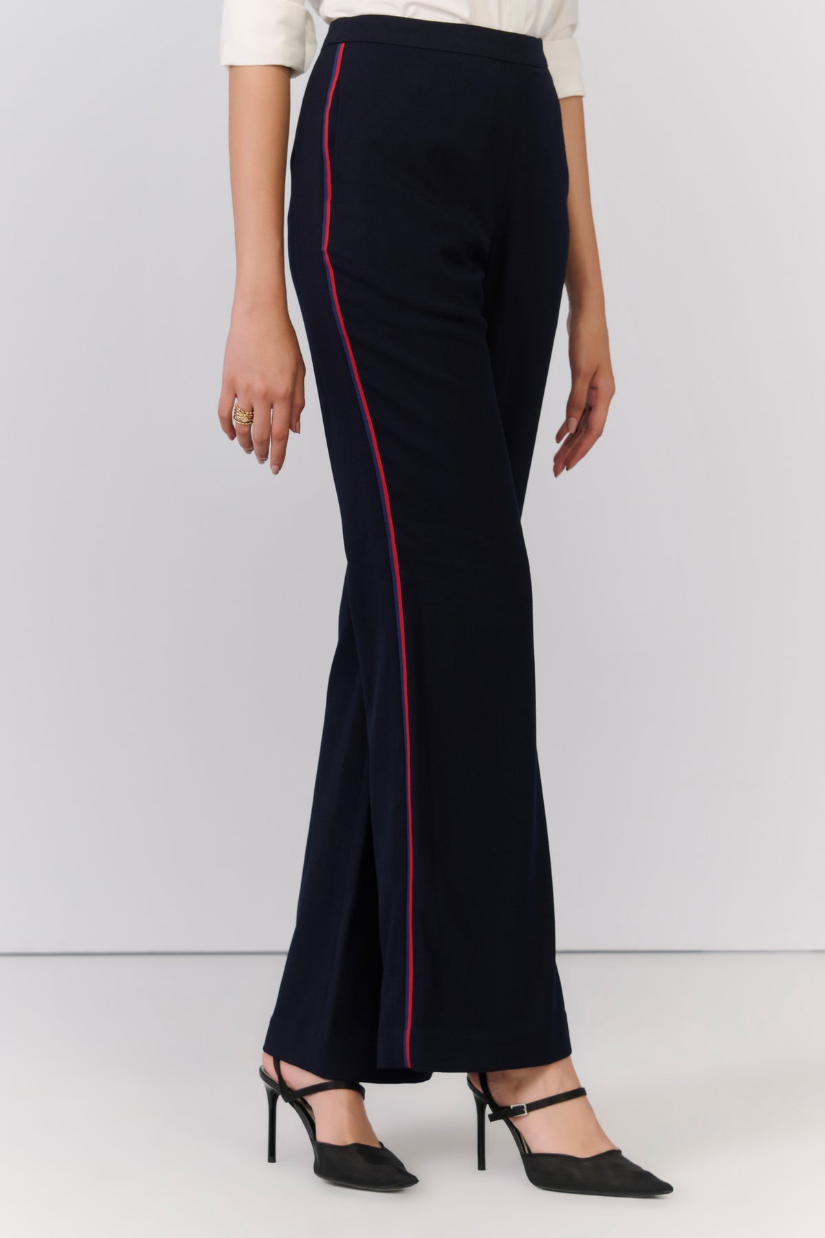 Navy Trousers with Waist Embellishment
