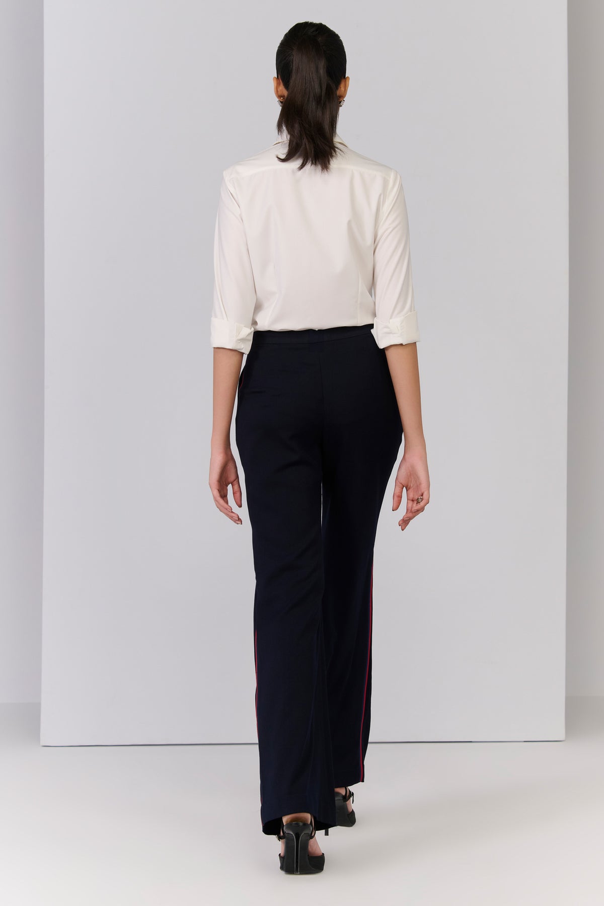 Navy Trousers with Waist Embellishment