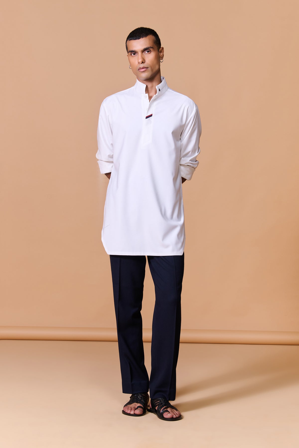 Off white Tape-Detail Classic Kurta
