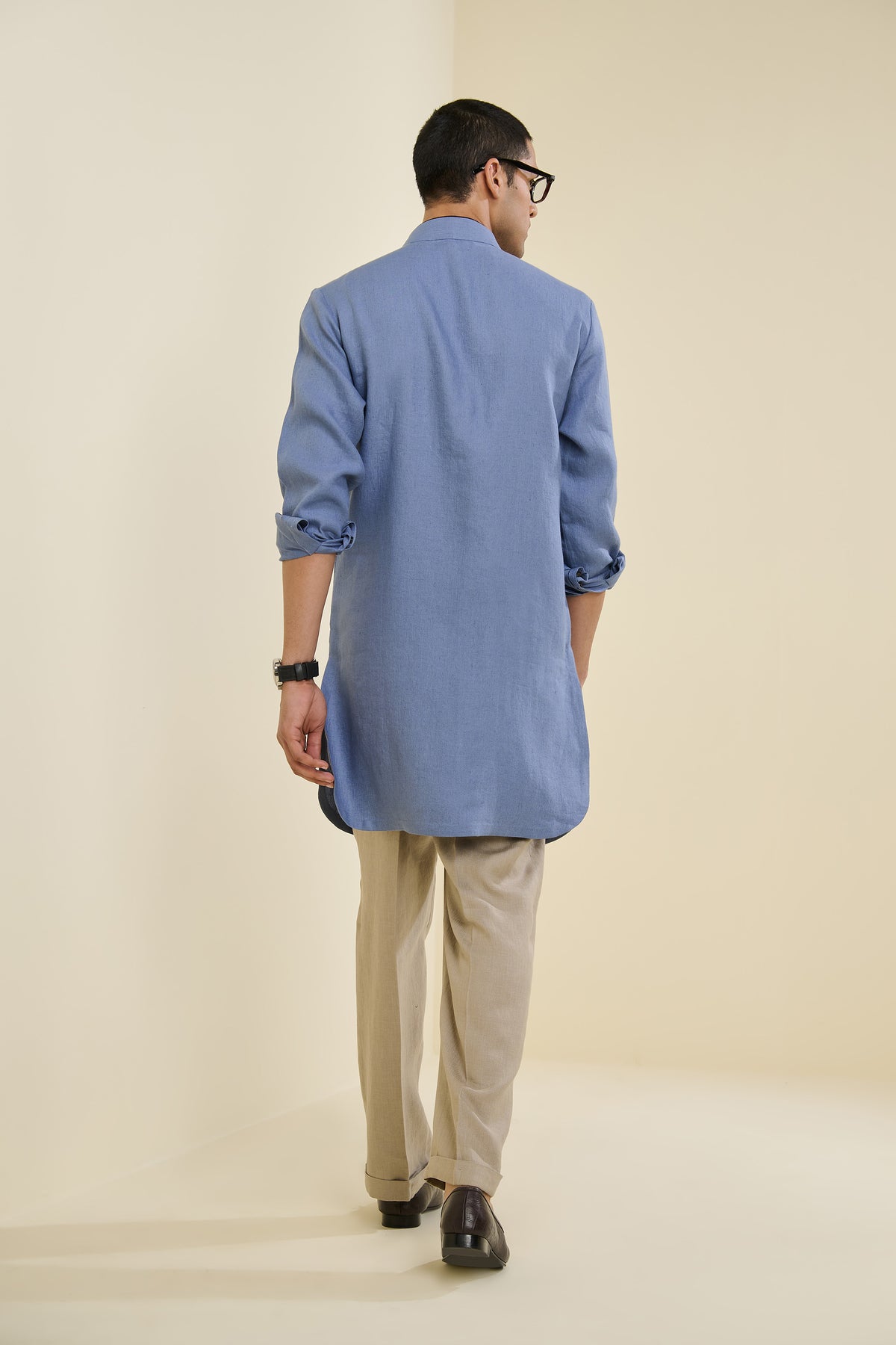 Blue Linen Crested Kurta