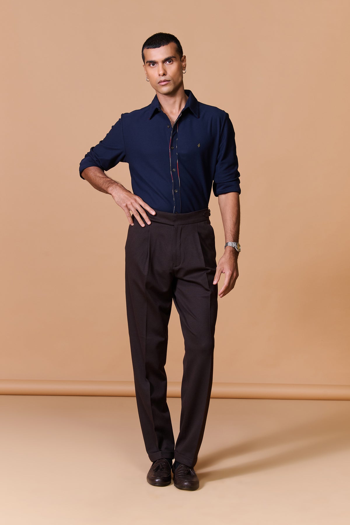 Navy Shirt with Printed Placket