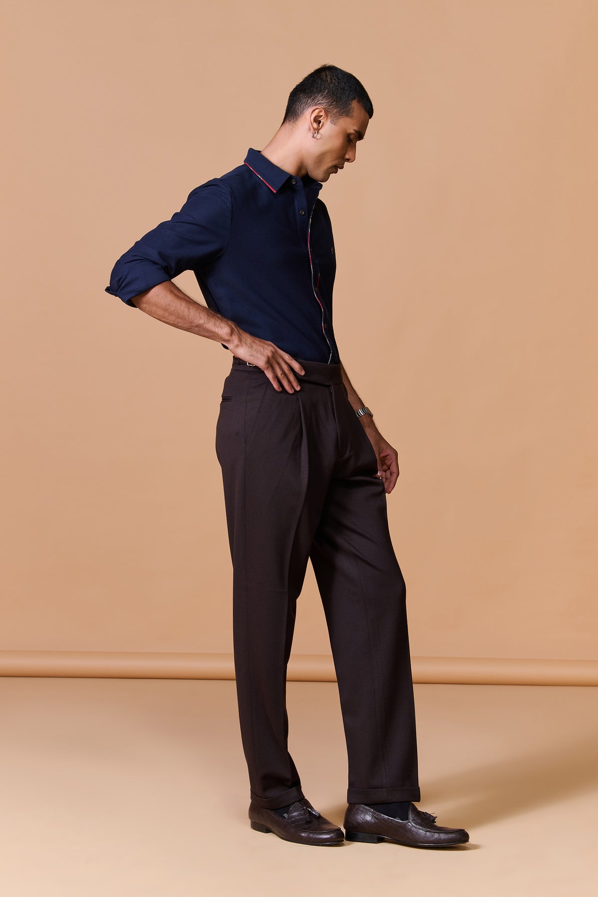 Navy Shirt with Printed Placket