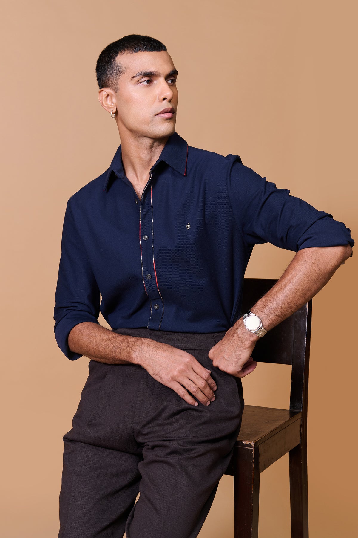 Navy Shirt with Printed Placket