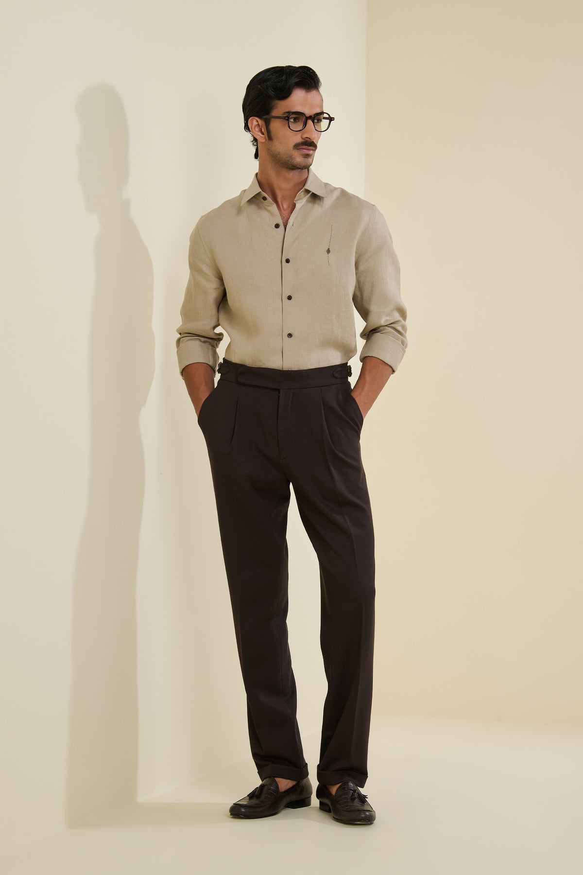 Beige Linen Shirt with Adamas