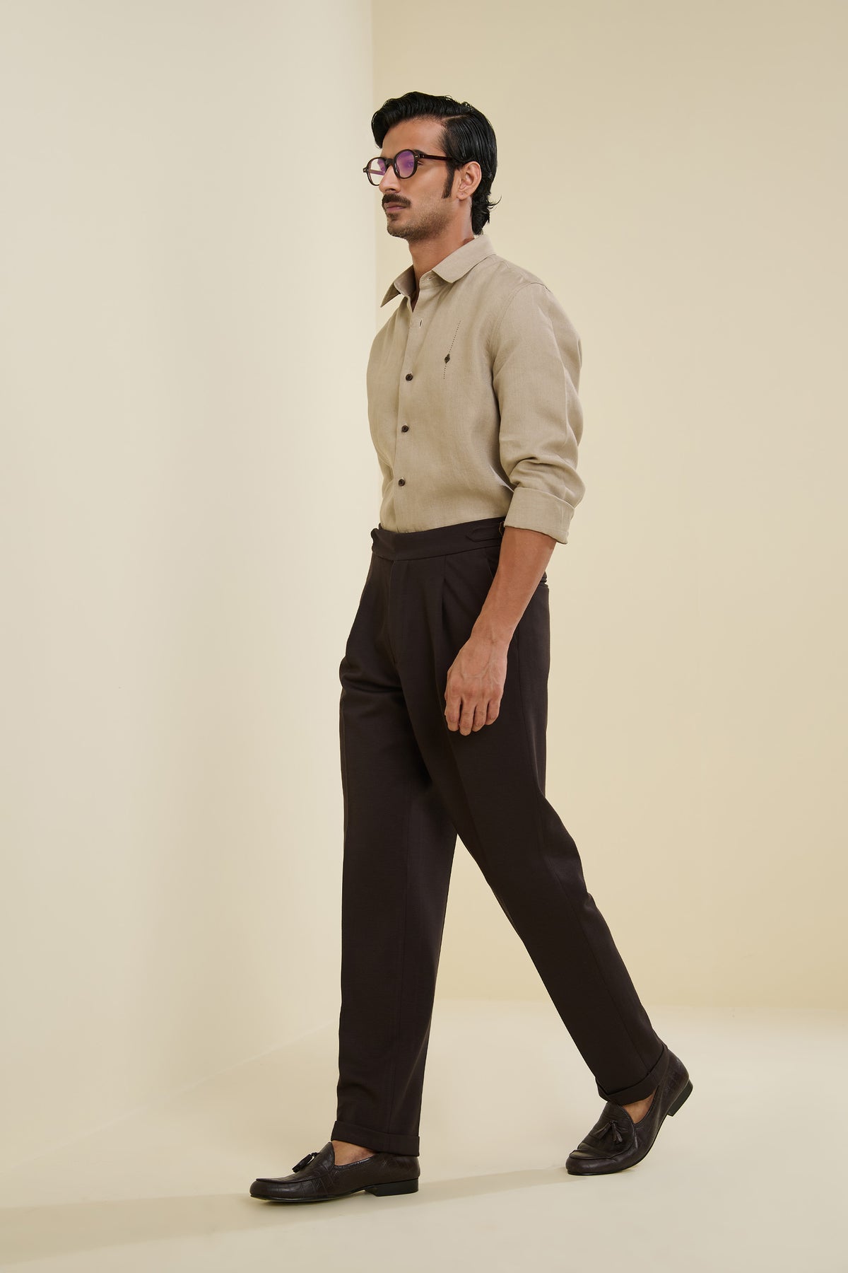 Beige Linen Shirt with Adamas