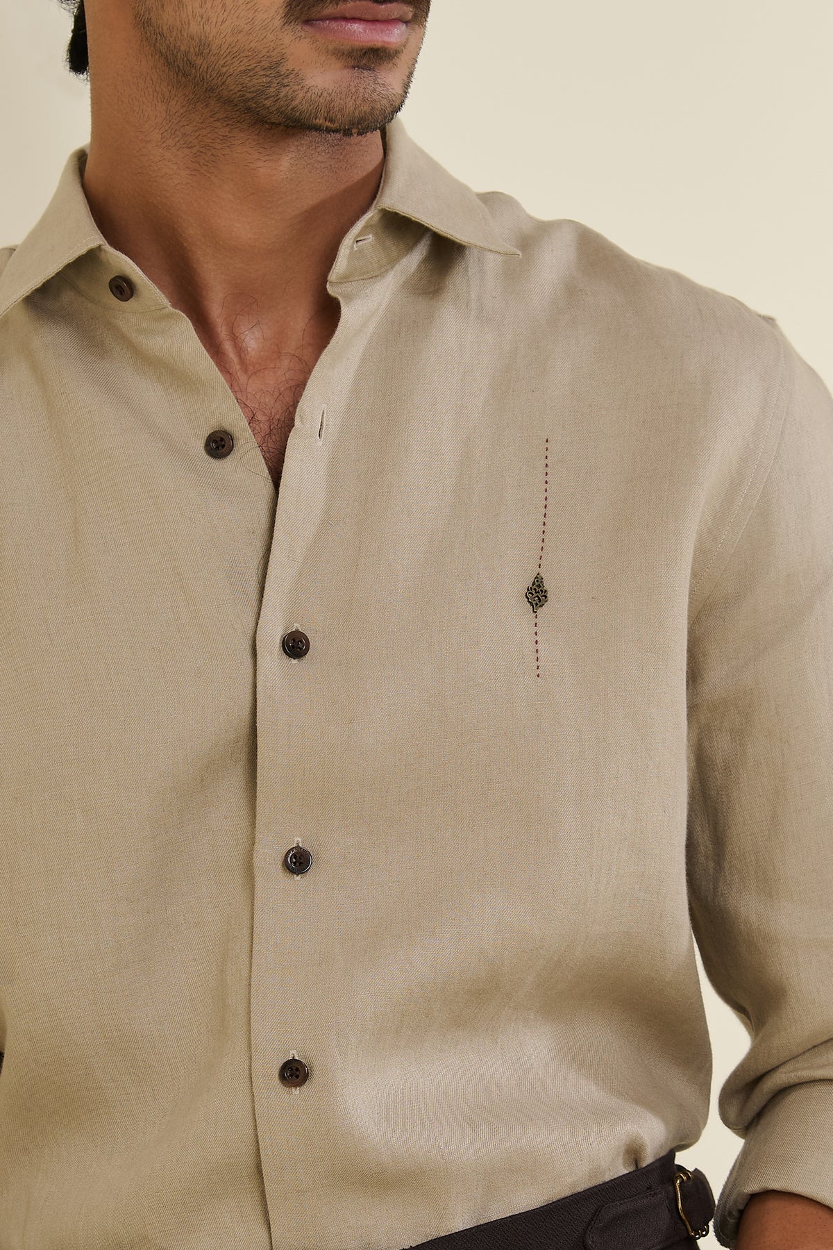 Beige Linen Shirt with Adamas
