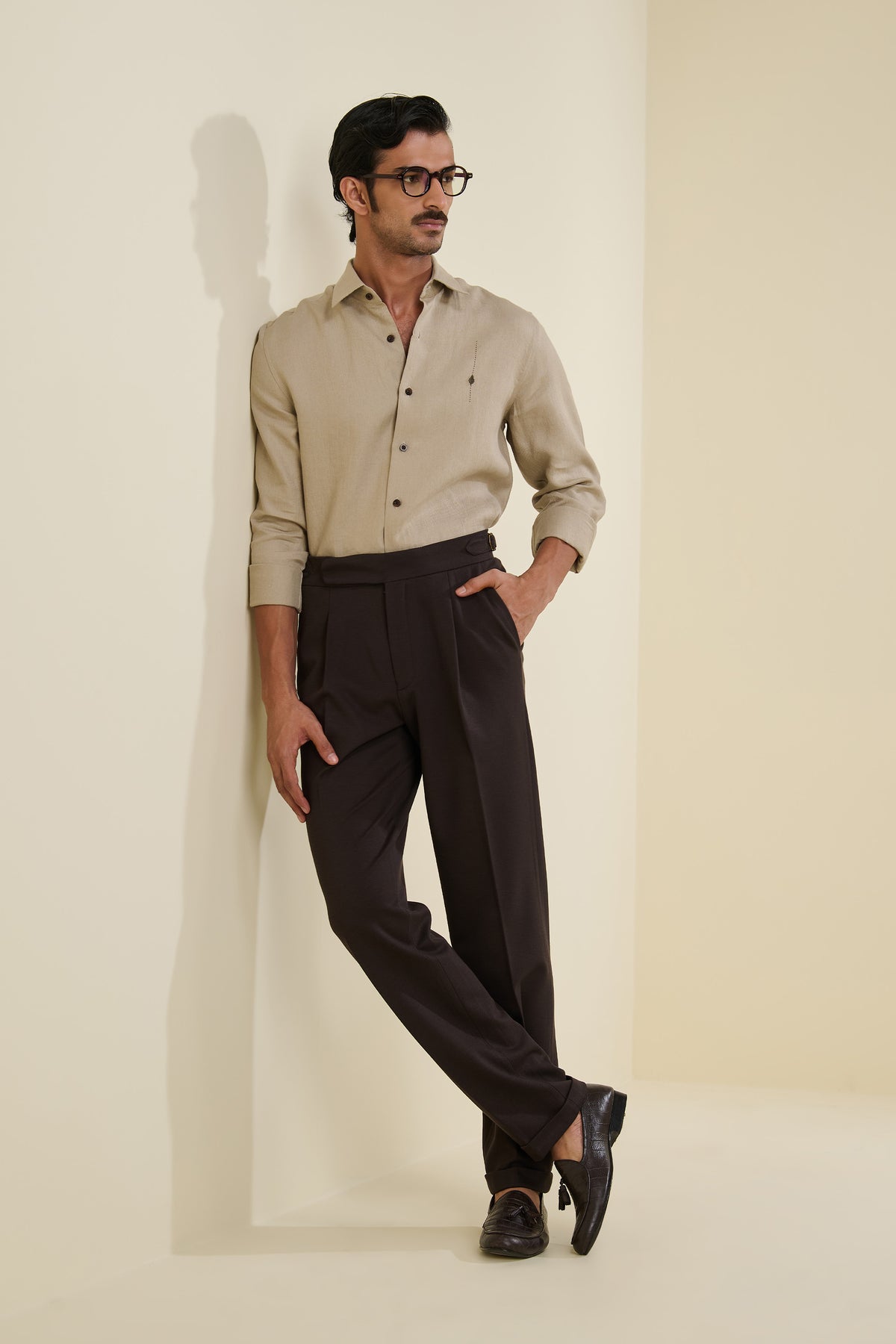 Beige Linen Shirt with Adamas