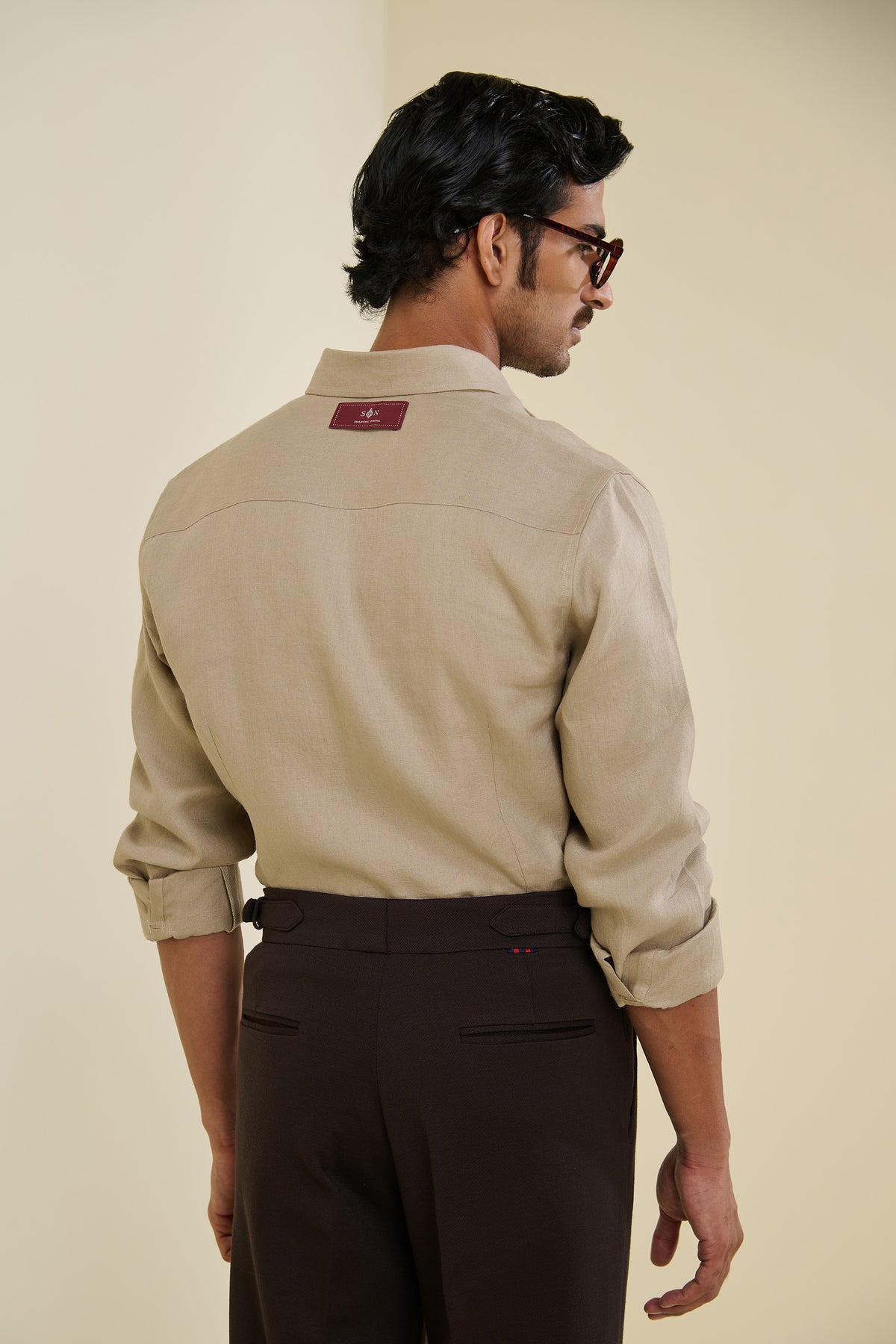 Beige Linen Shirt with Adamas