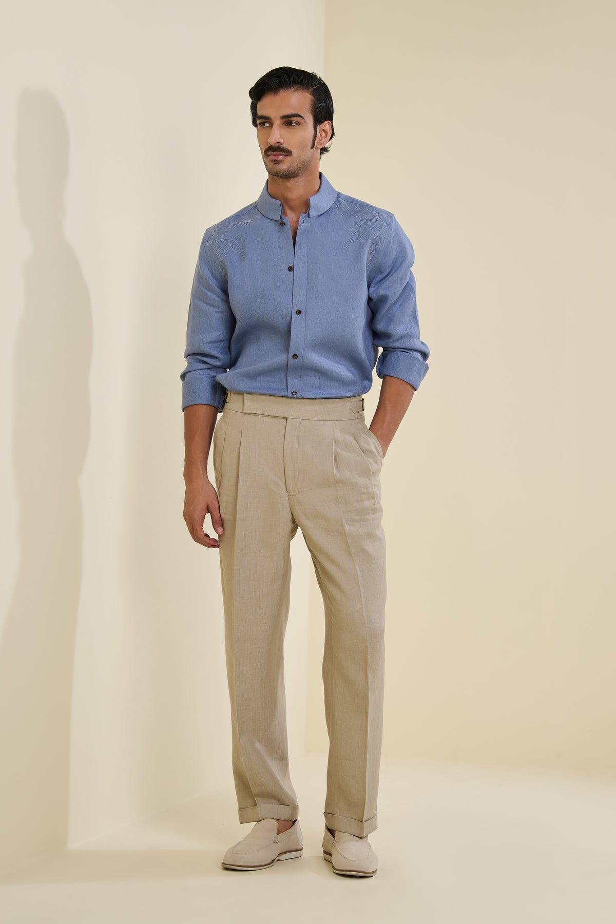 Blue Linen Embroidered Shirt