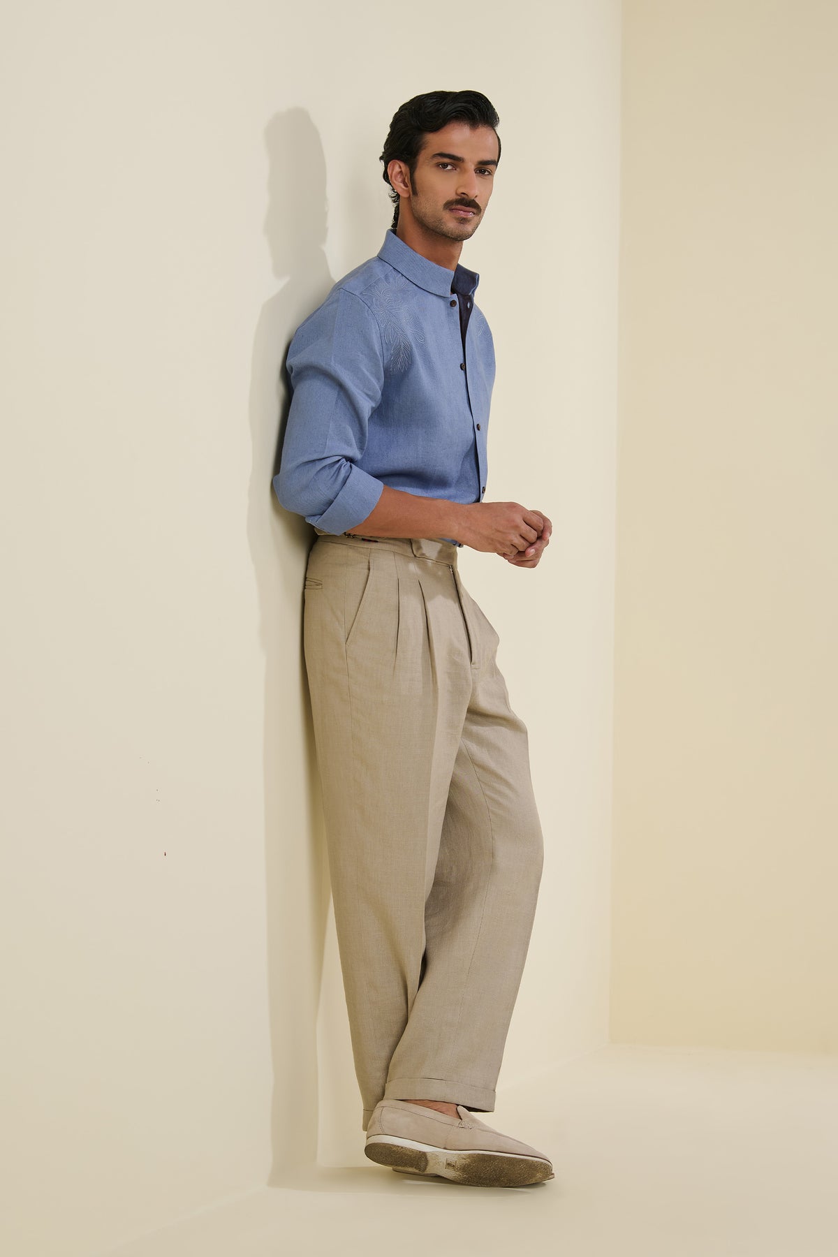 Blue Linen Embroidered Shirt