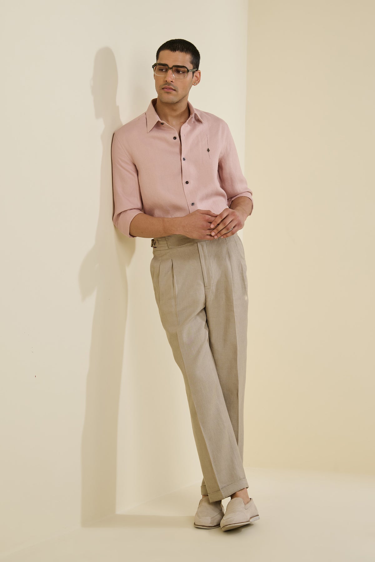 Pink Linen Shirt with Adamas