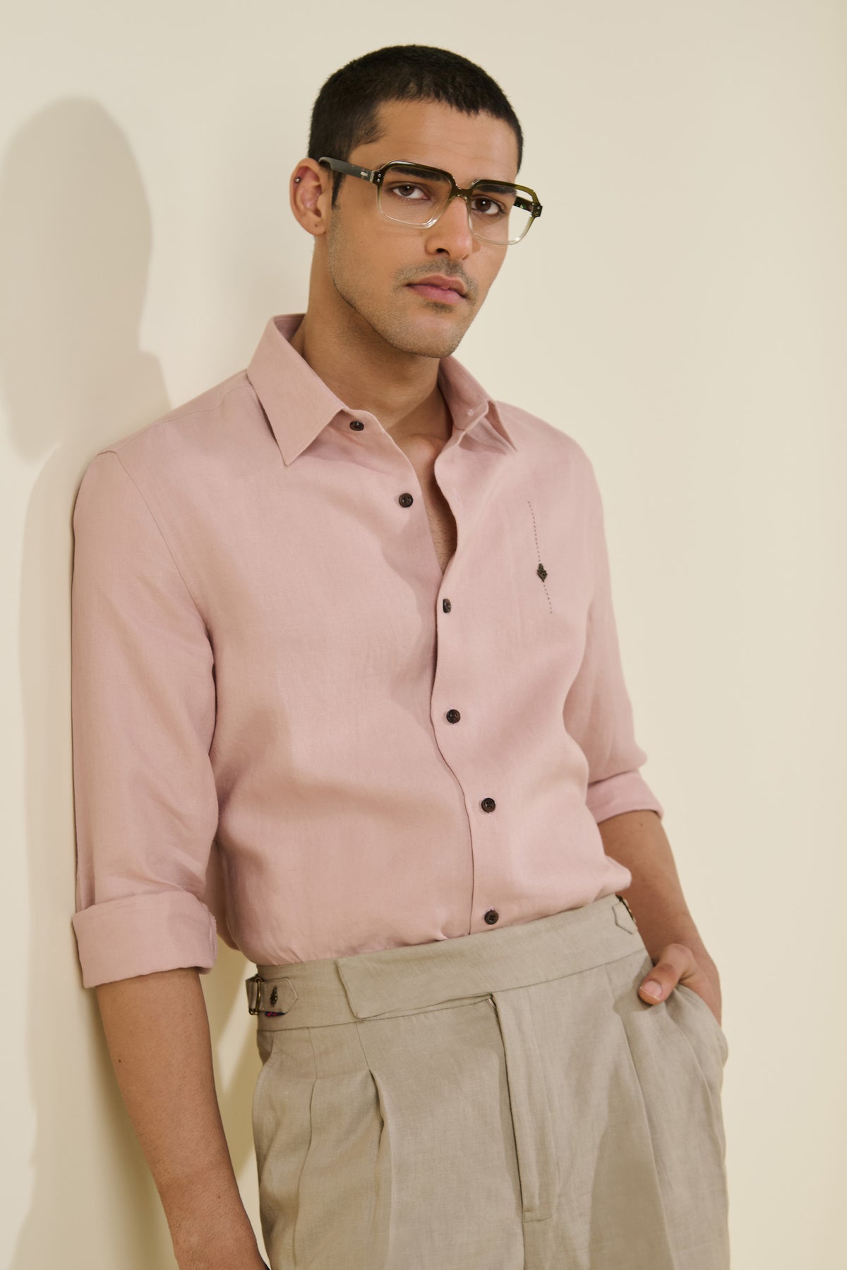 Pink Linen Shirt with Adamas