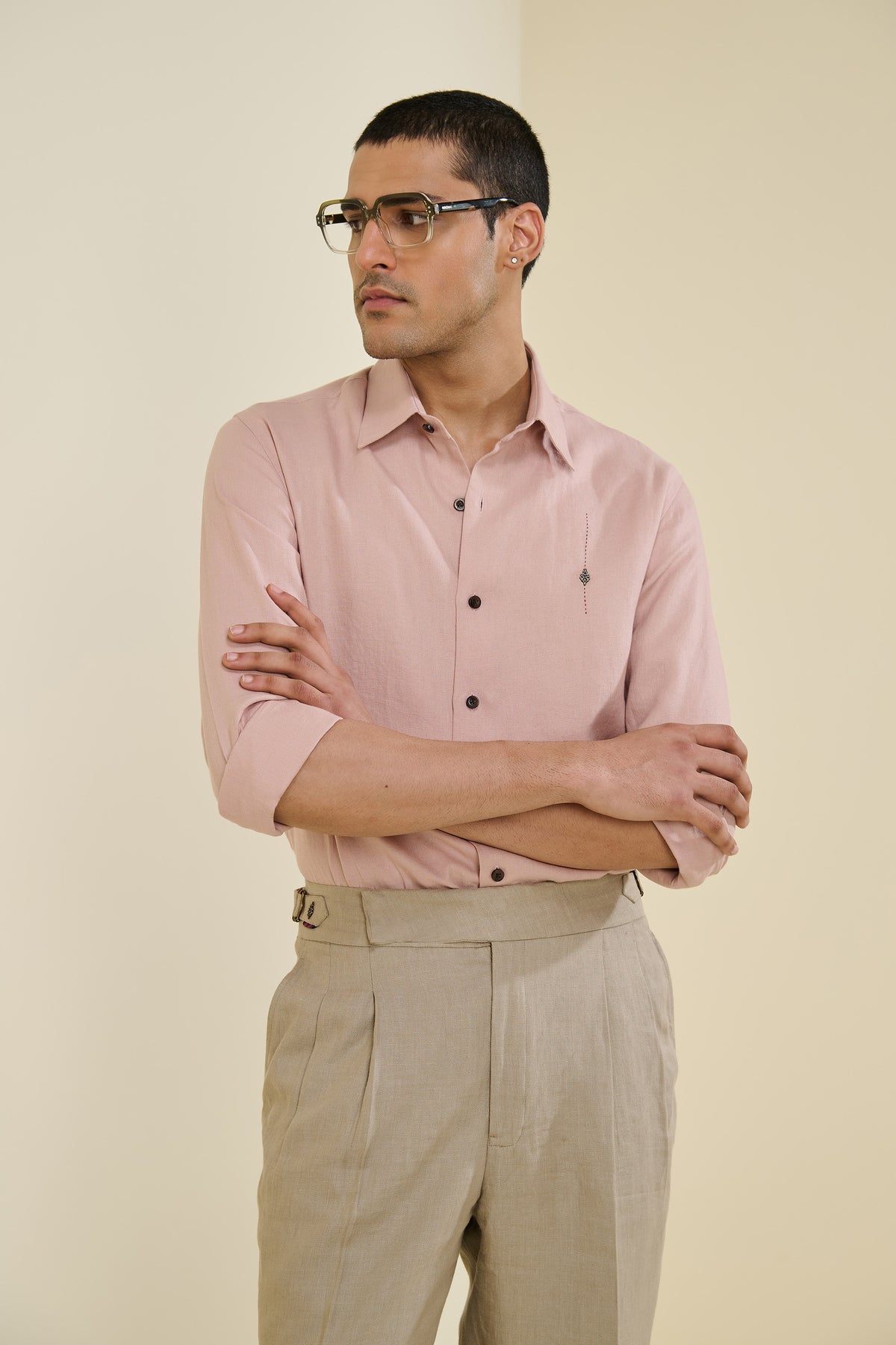 Pink Linen Shirt with Adamas