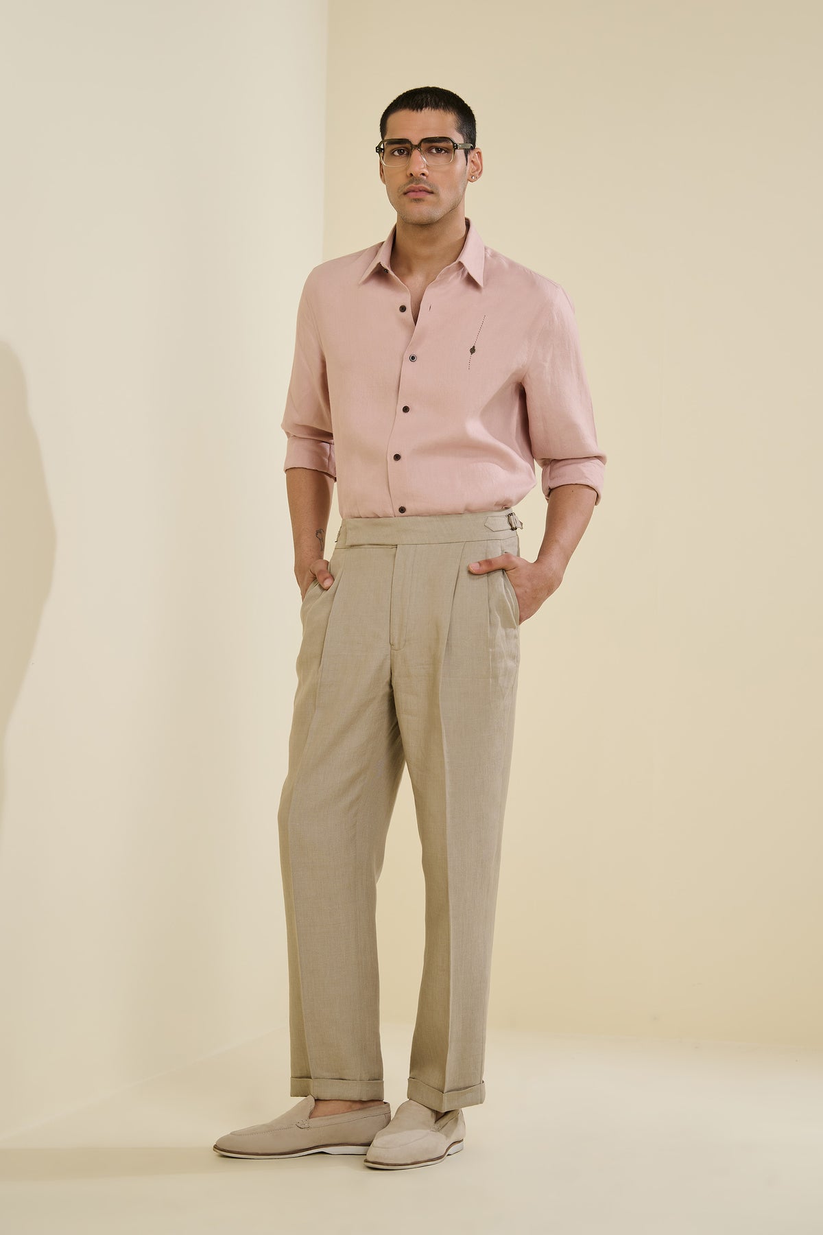 Pink Linen Shirt with Adamas