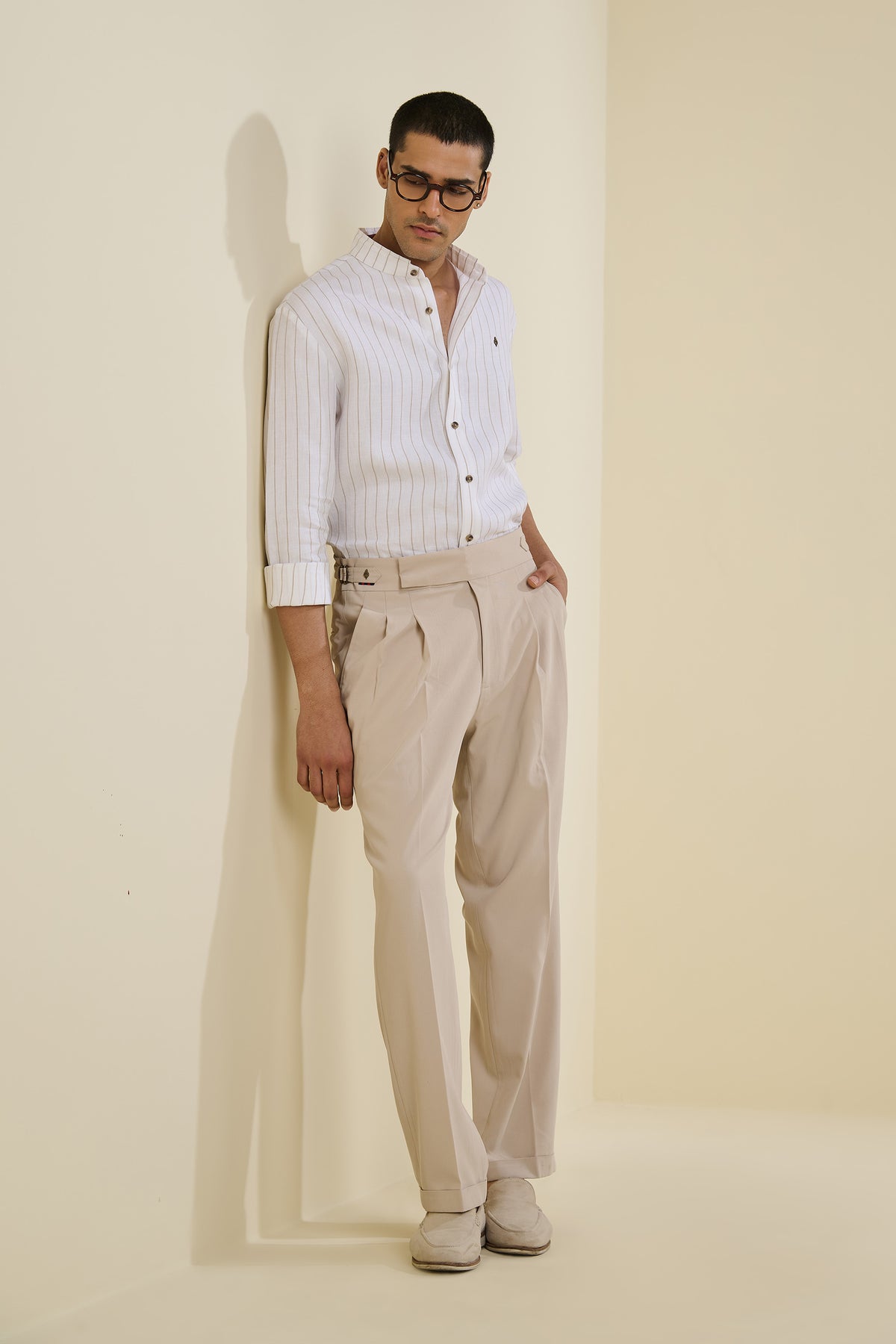 Off White Striped Linen Shirt
