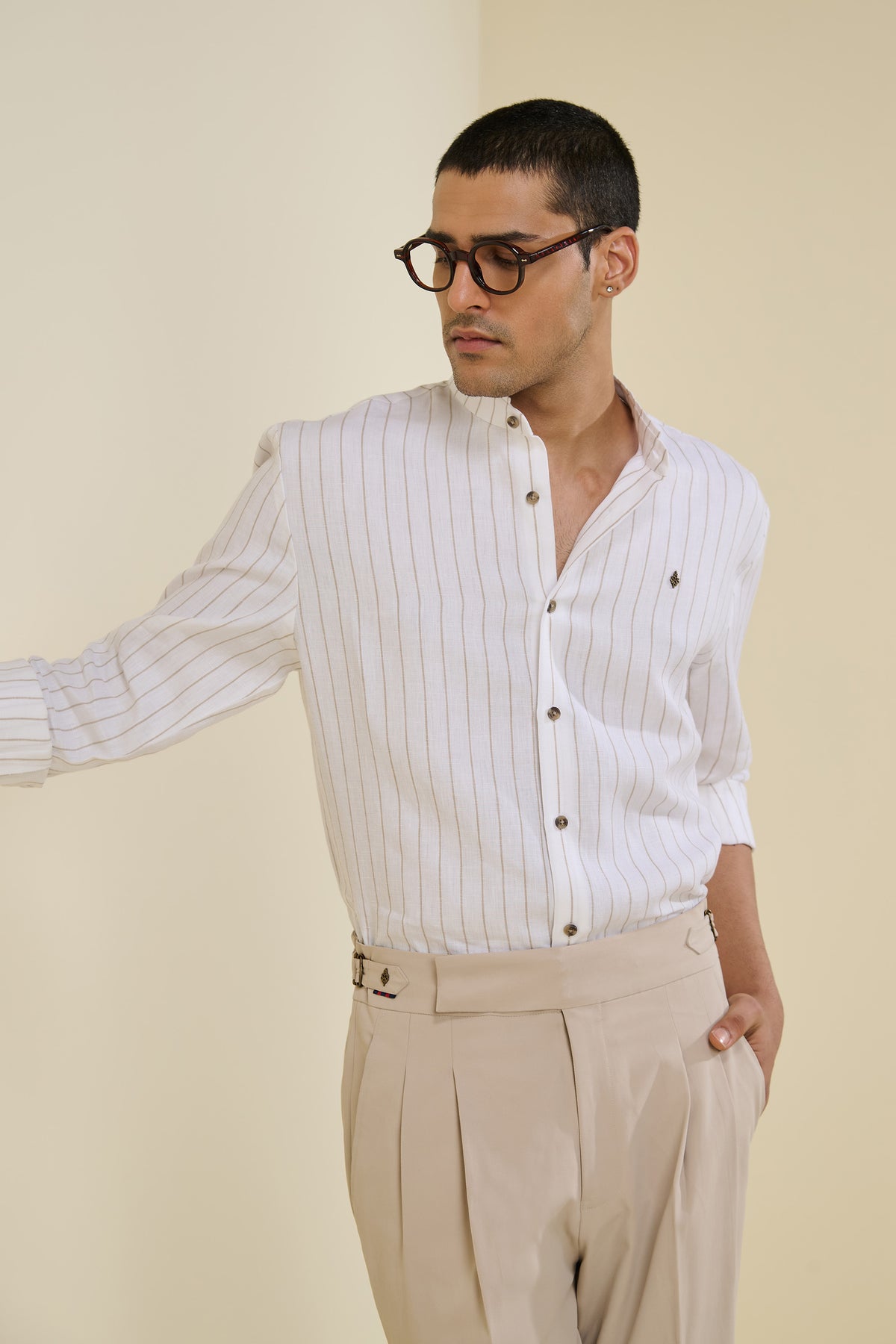 Off White Striped Linen Shirt