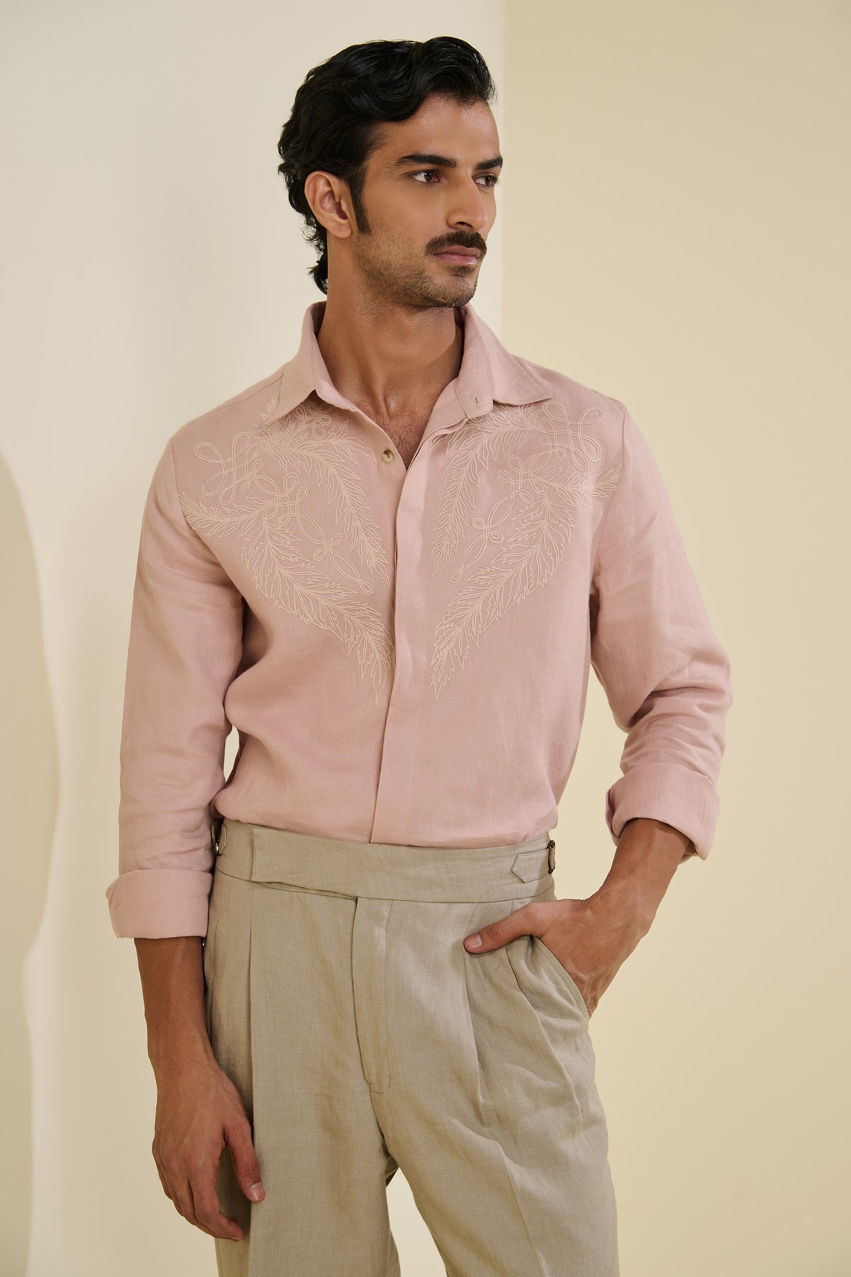 Pink Tonal Embroidered Shirt