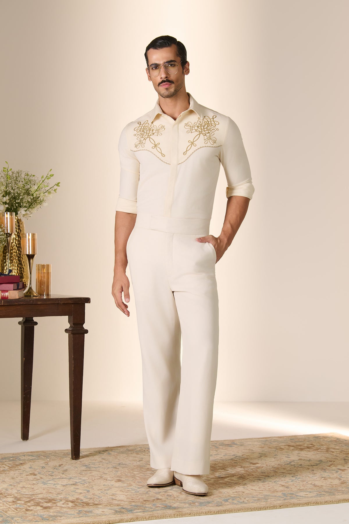 Ivory Embroidered Yoke Shirt