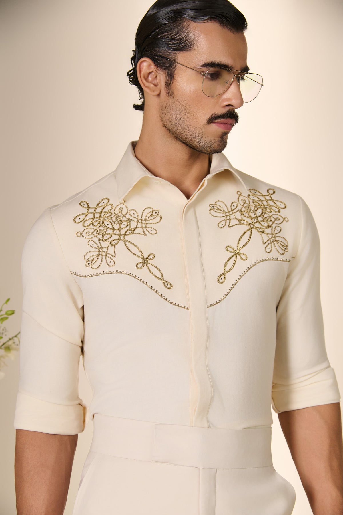 Ivory Embroidered Yoke Shirt