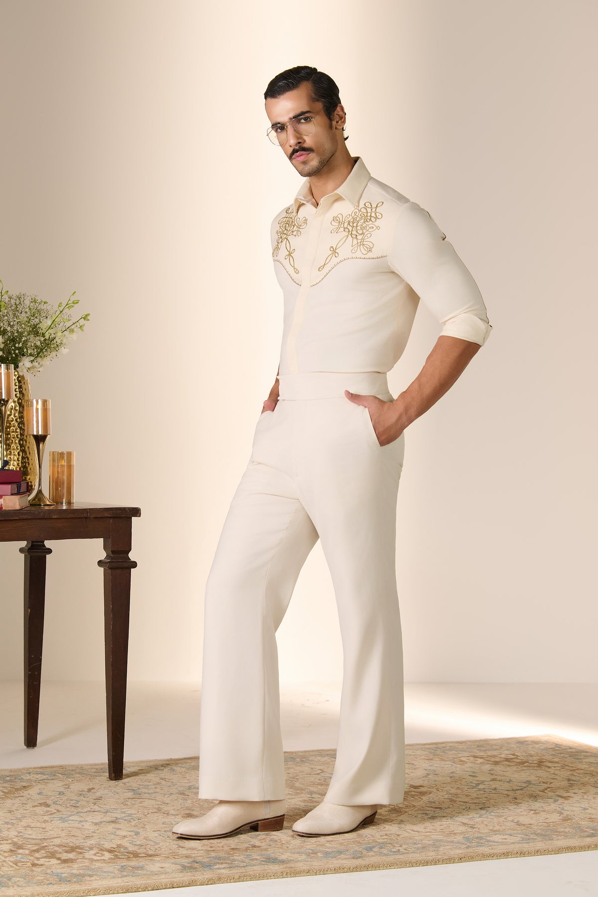 Ivory Embroidered Yoke Shirt