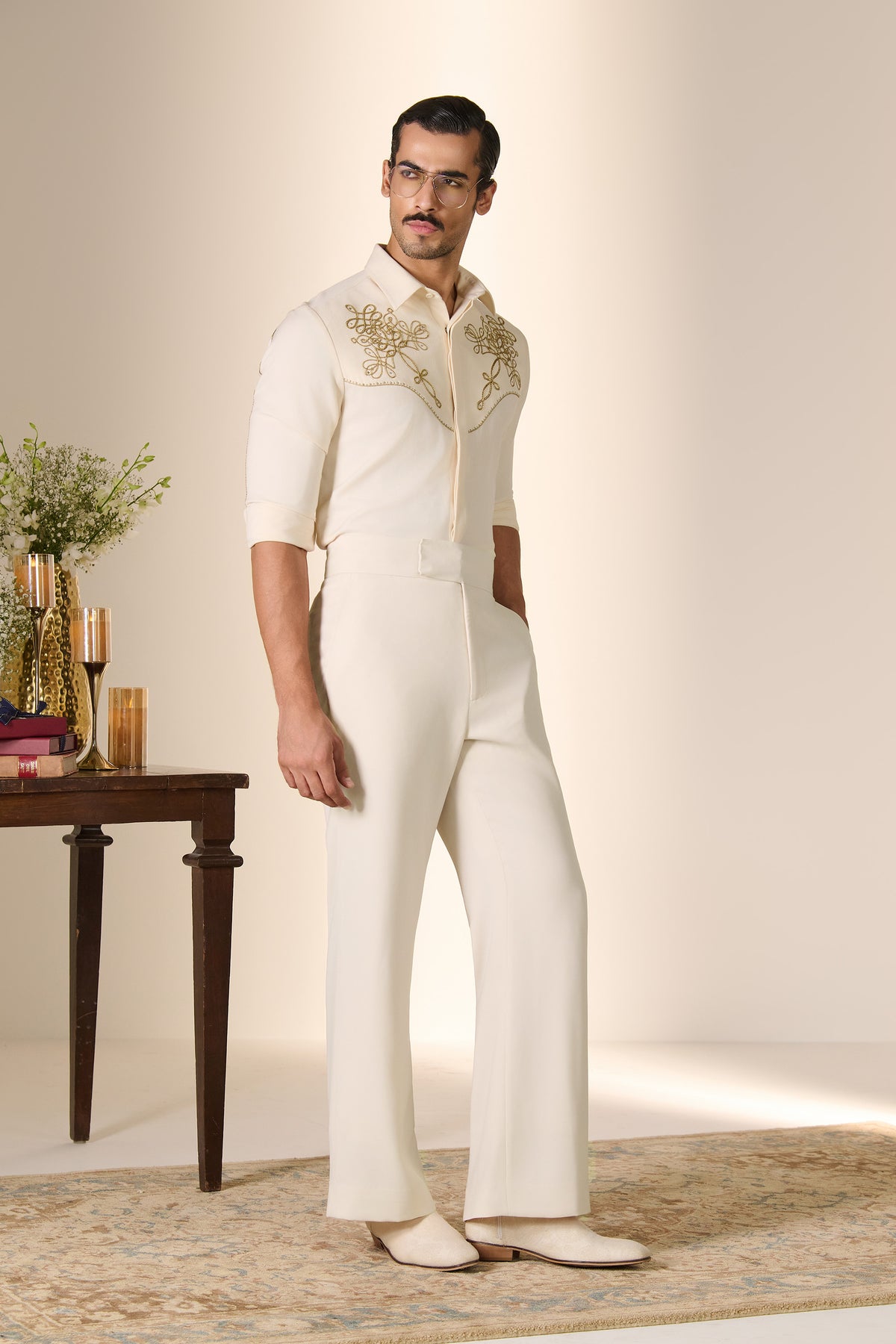 Ivory Embroidered Yoke Shirt