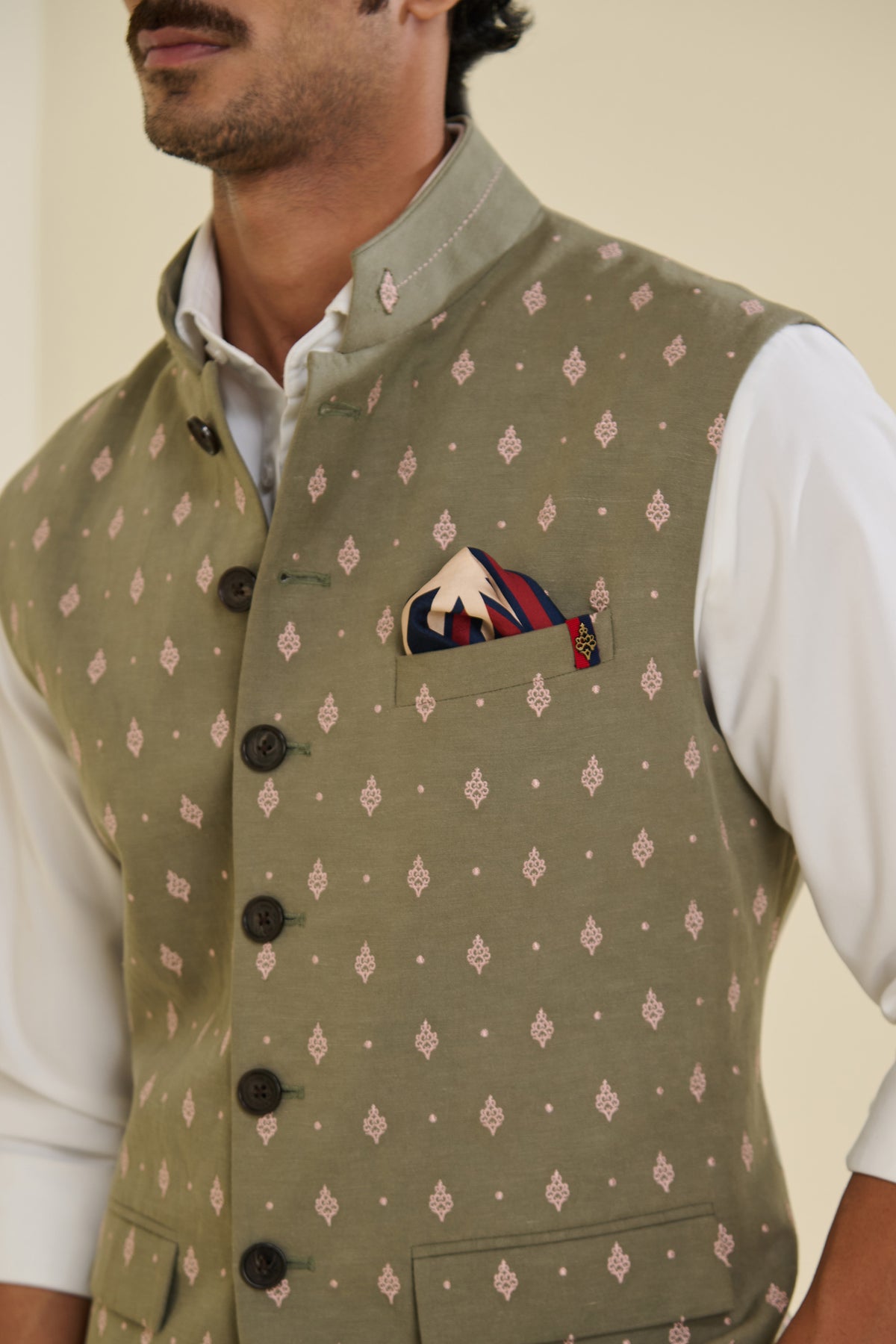 Sage Waistcoat with Motifs