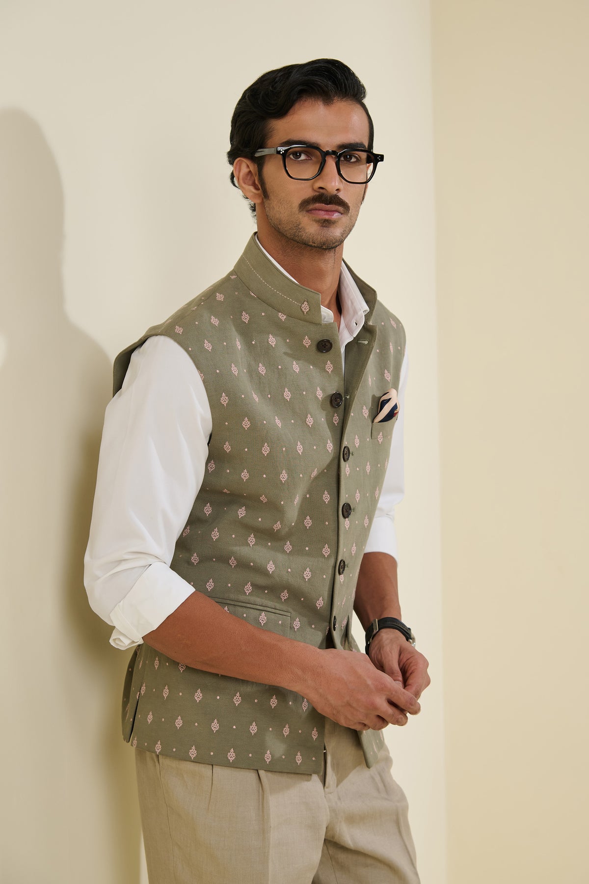 Sage Waistcoat with Motifs