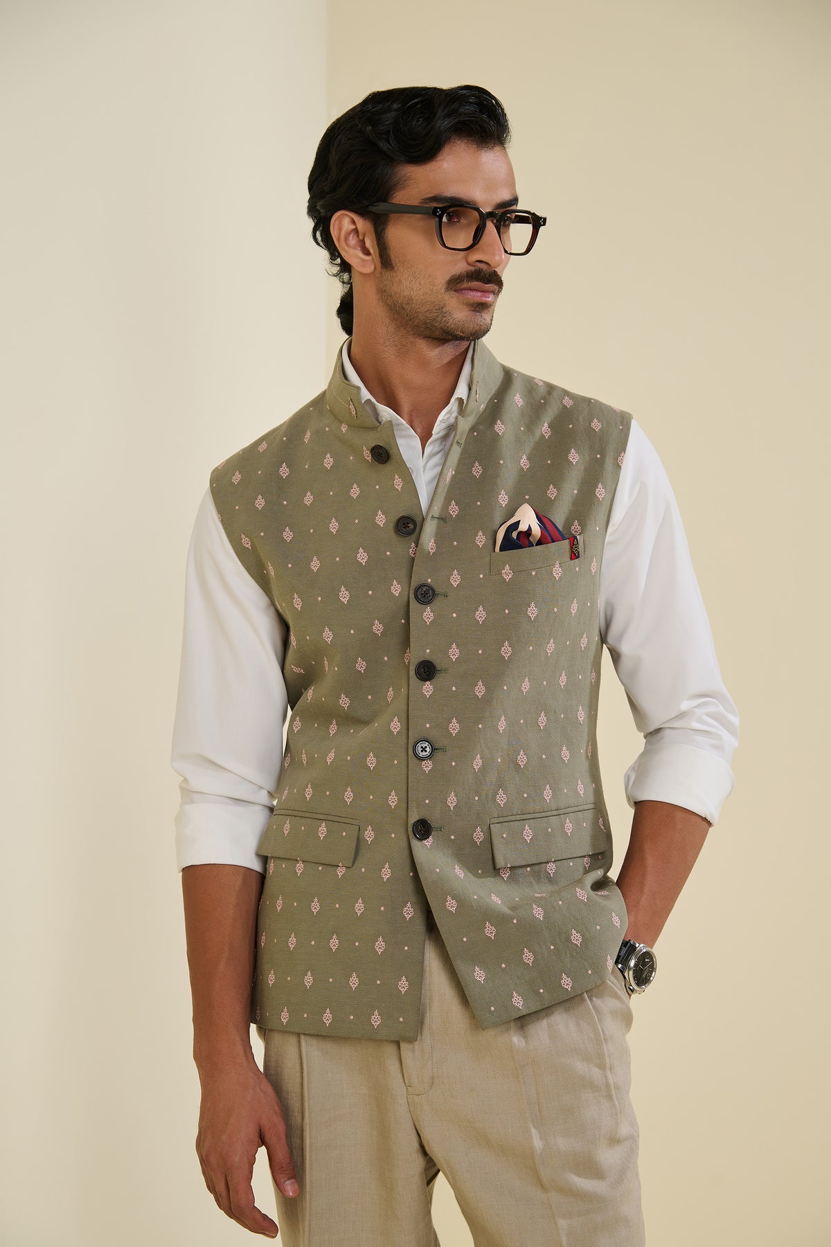 Sage Waistcoat with Motifs
