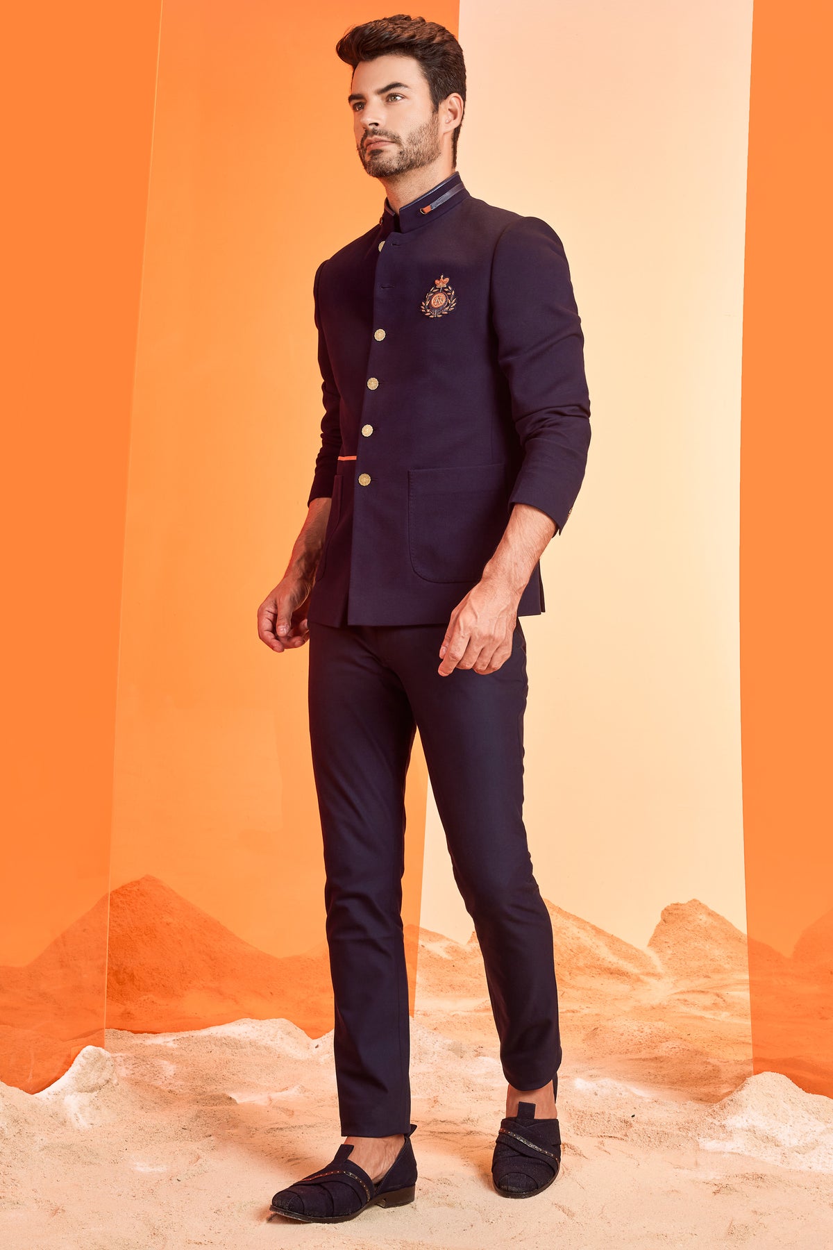 Structured Navy Bandhgala