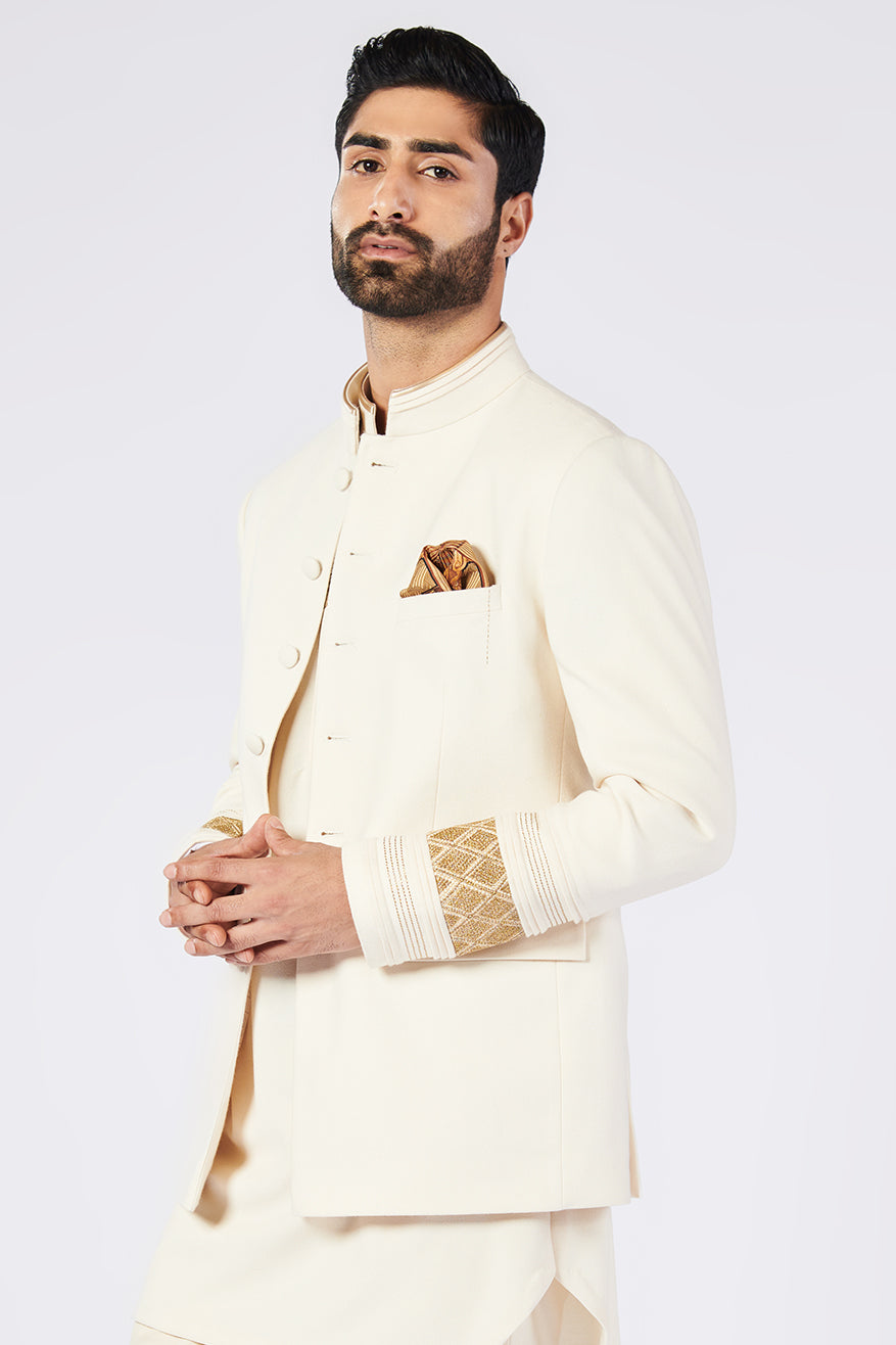 Off White Bandhgala with Zari Details