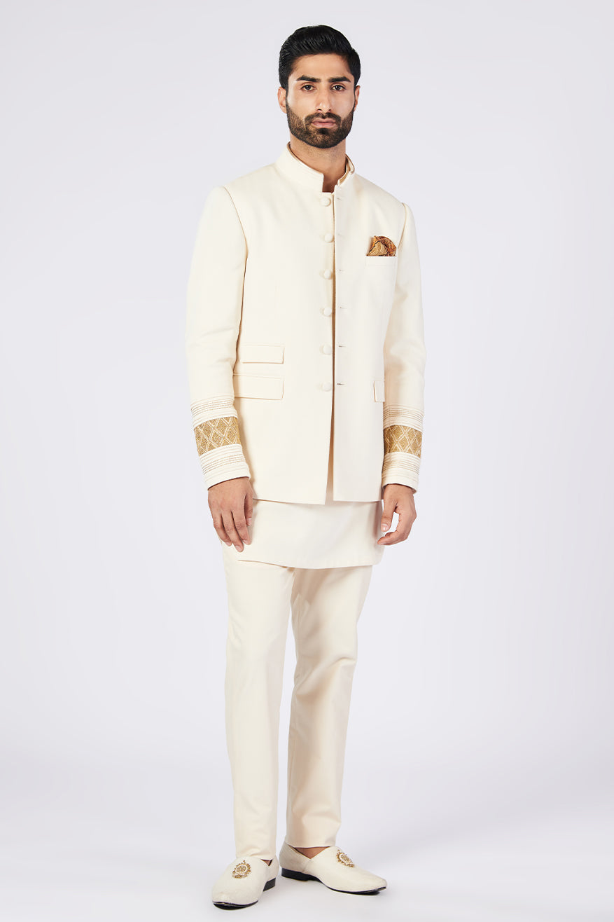 Off White Bandhgala with Zari Details