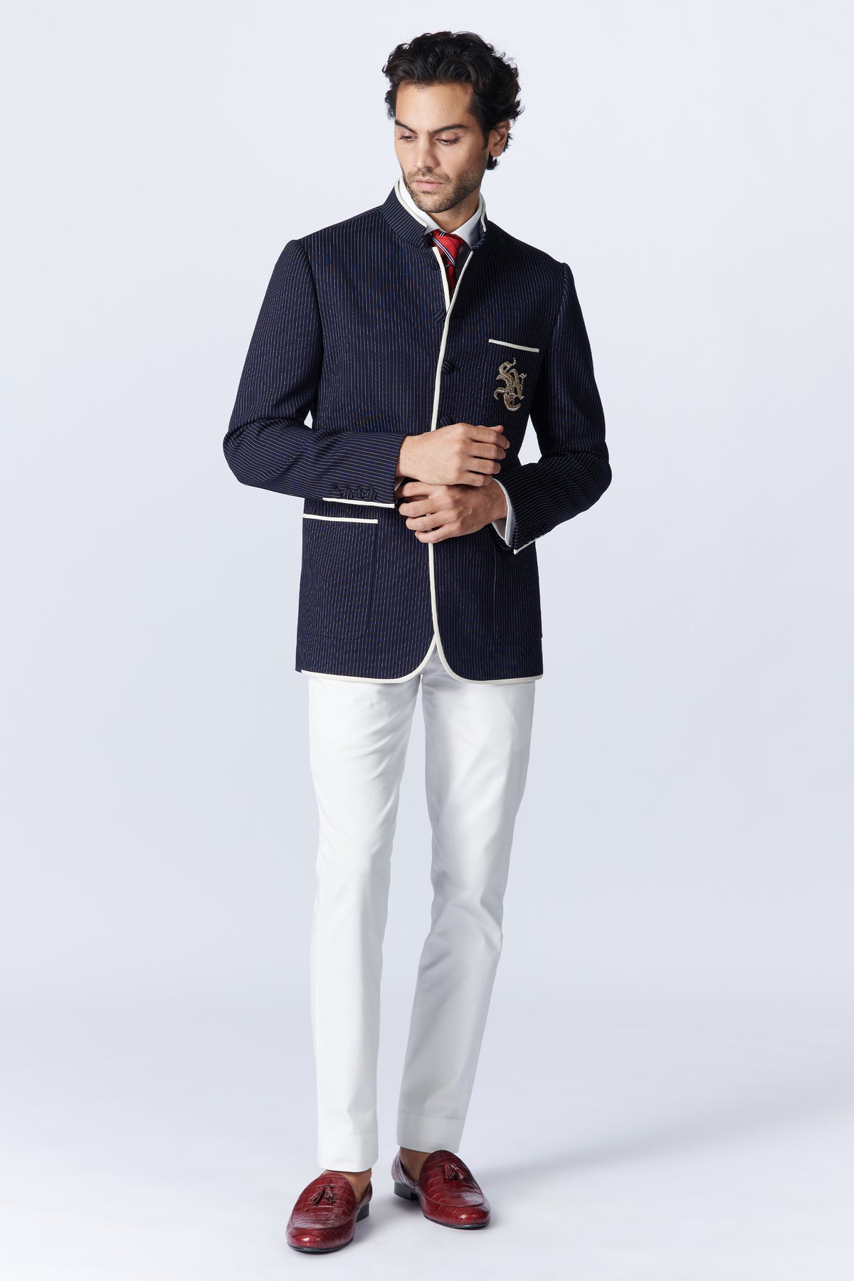 SNCC Stripe Bandhgala with Crest
