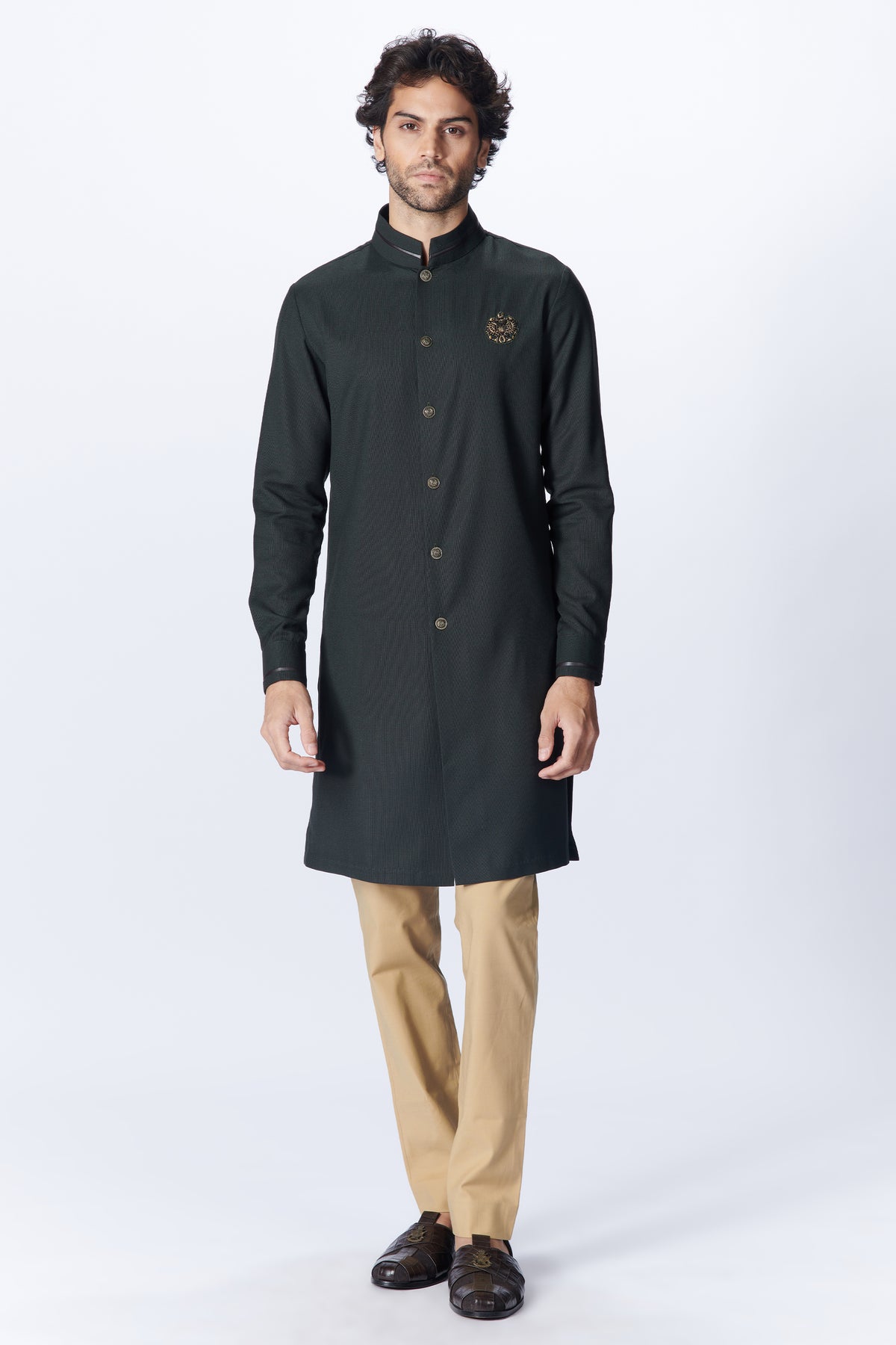 Military Green Crested Shirt Kurta