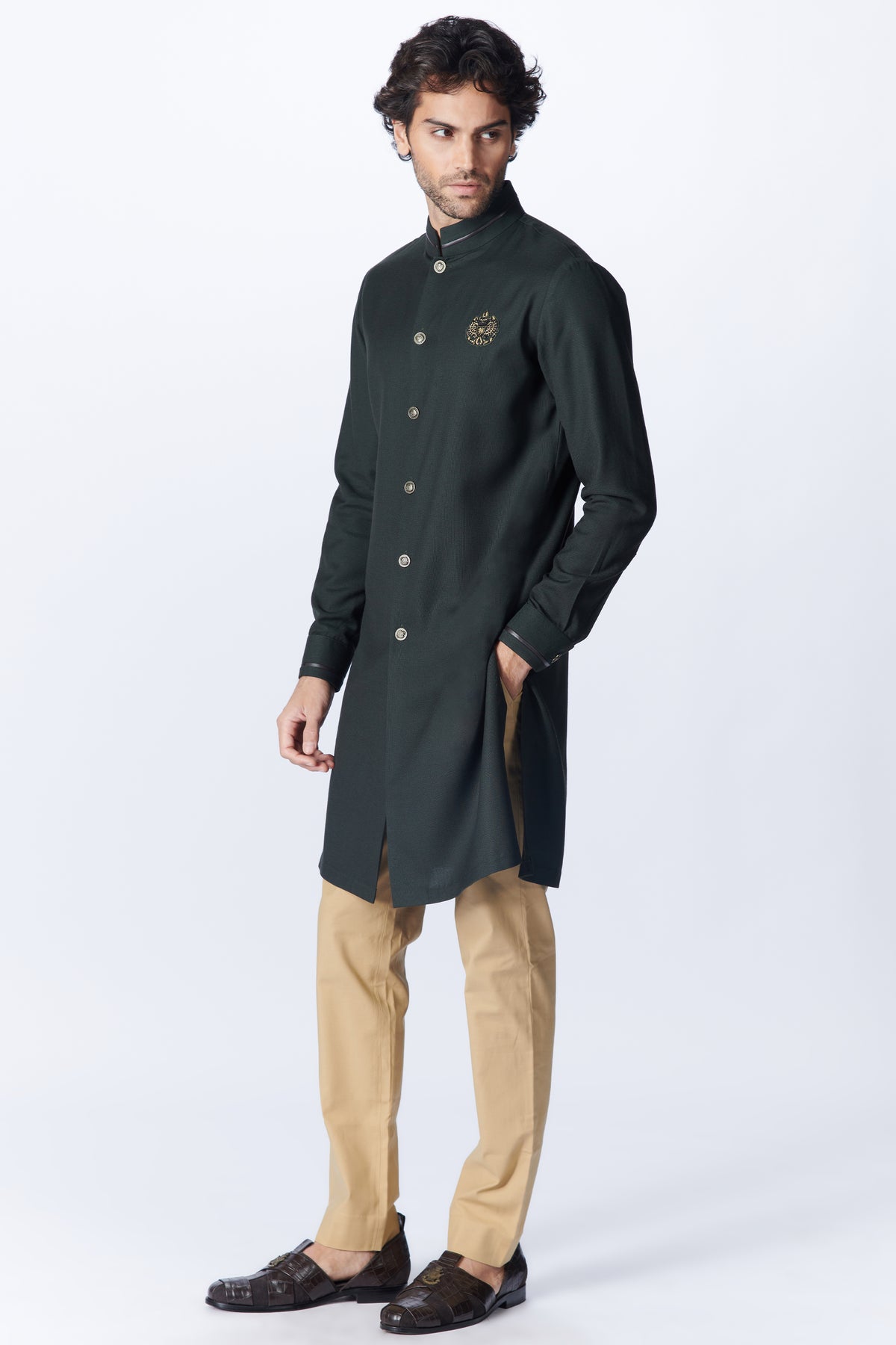 Military Green Crested Shirt Kurta