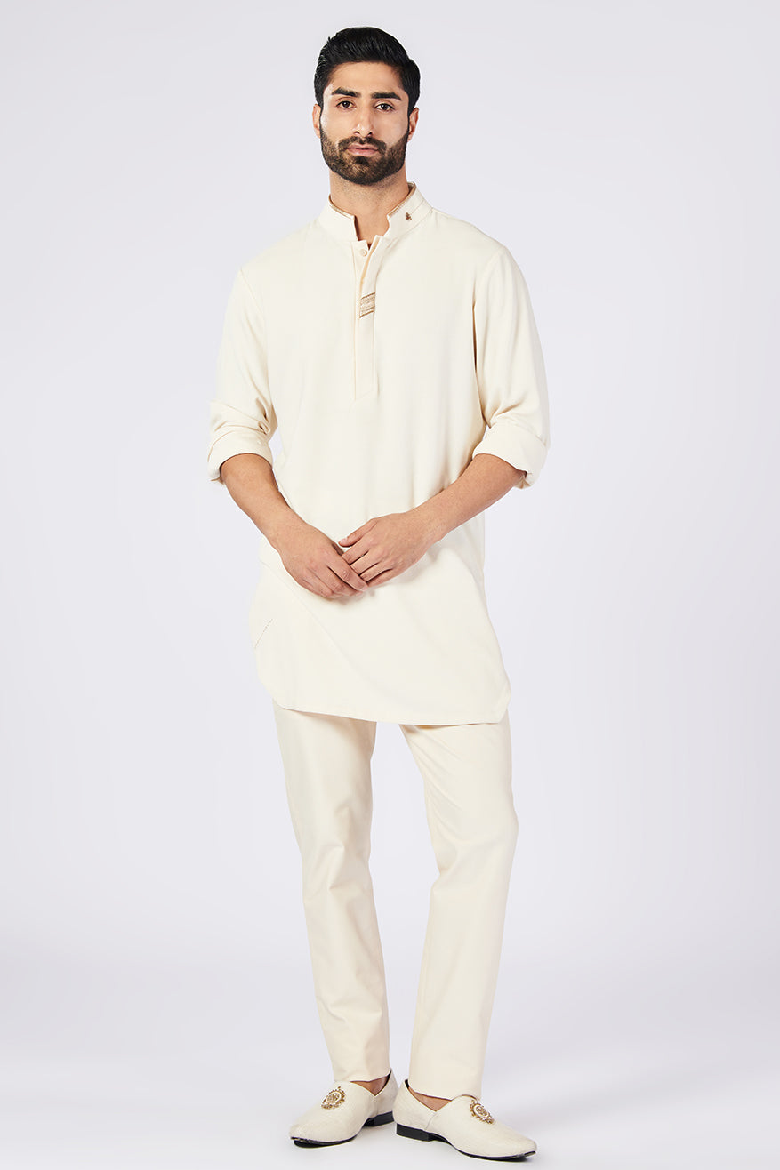 Off-White Kurta with Gold Detail