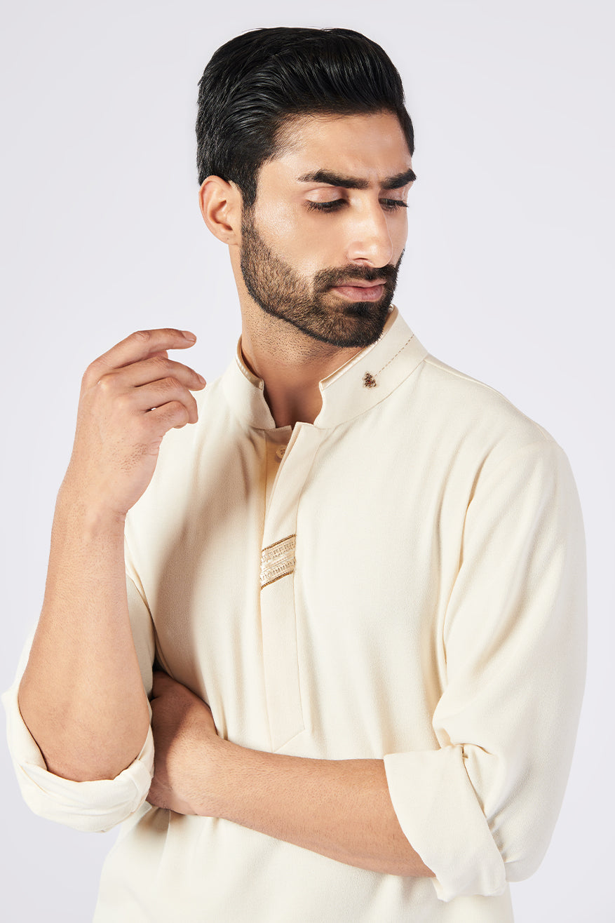 Off-White Kurta with Gold Detail