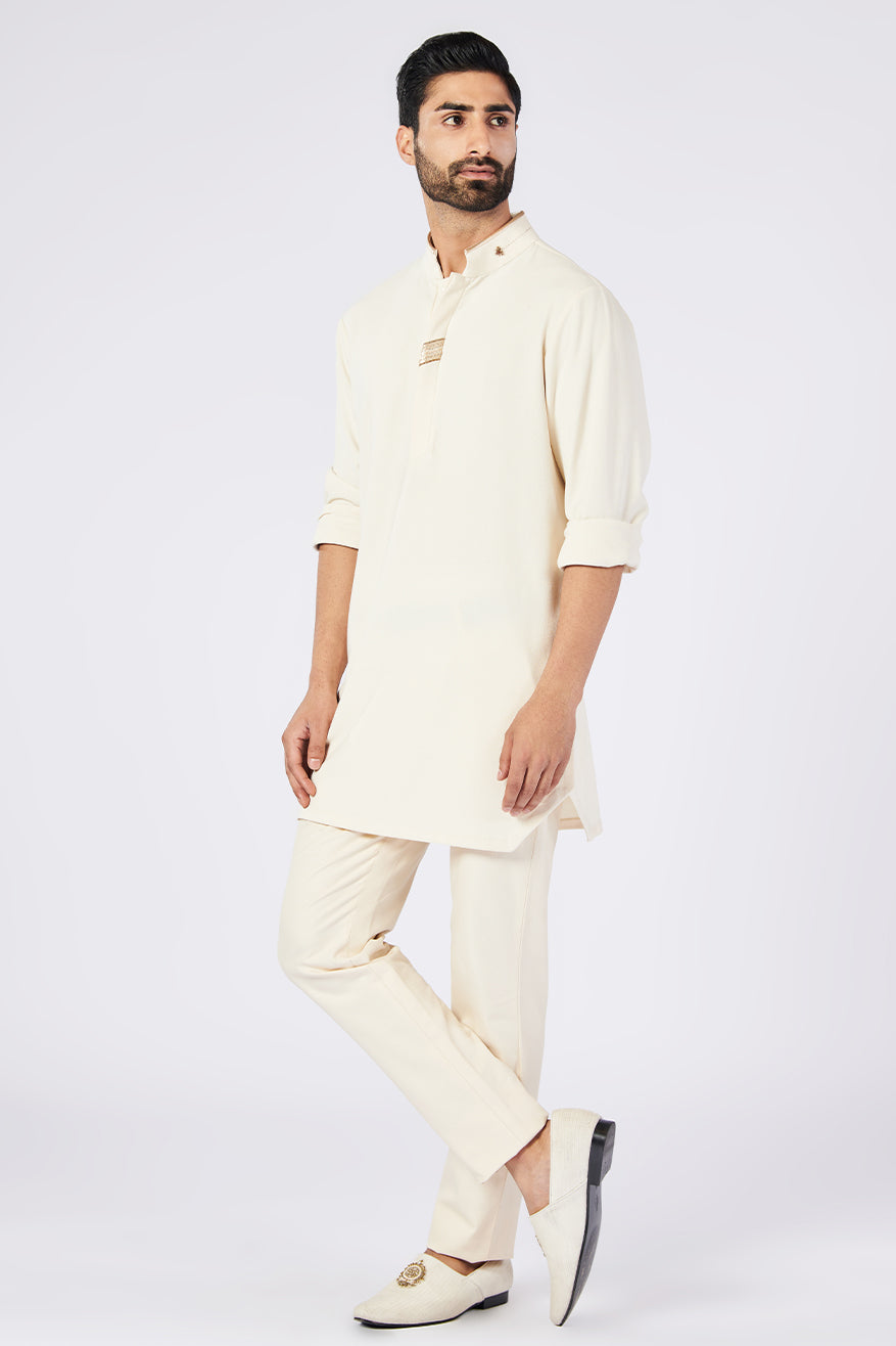 Off-White Kurta with Gold Detail