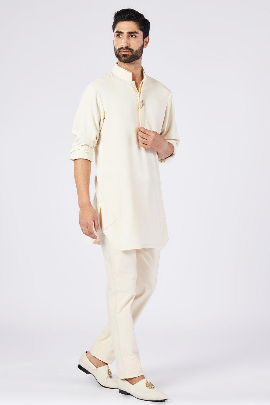 Off-White Kurta with Gold Detail
